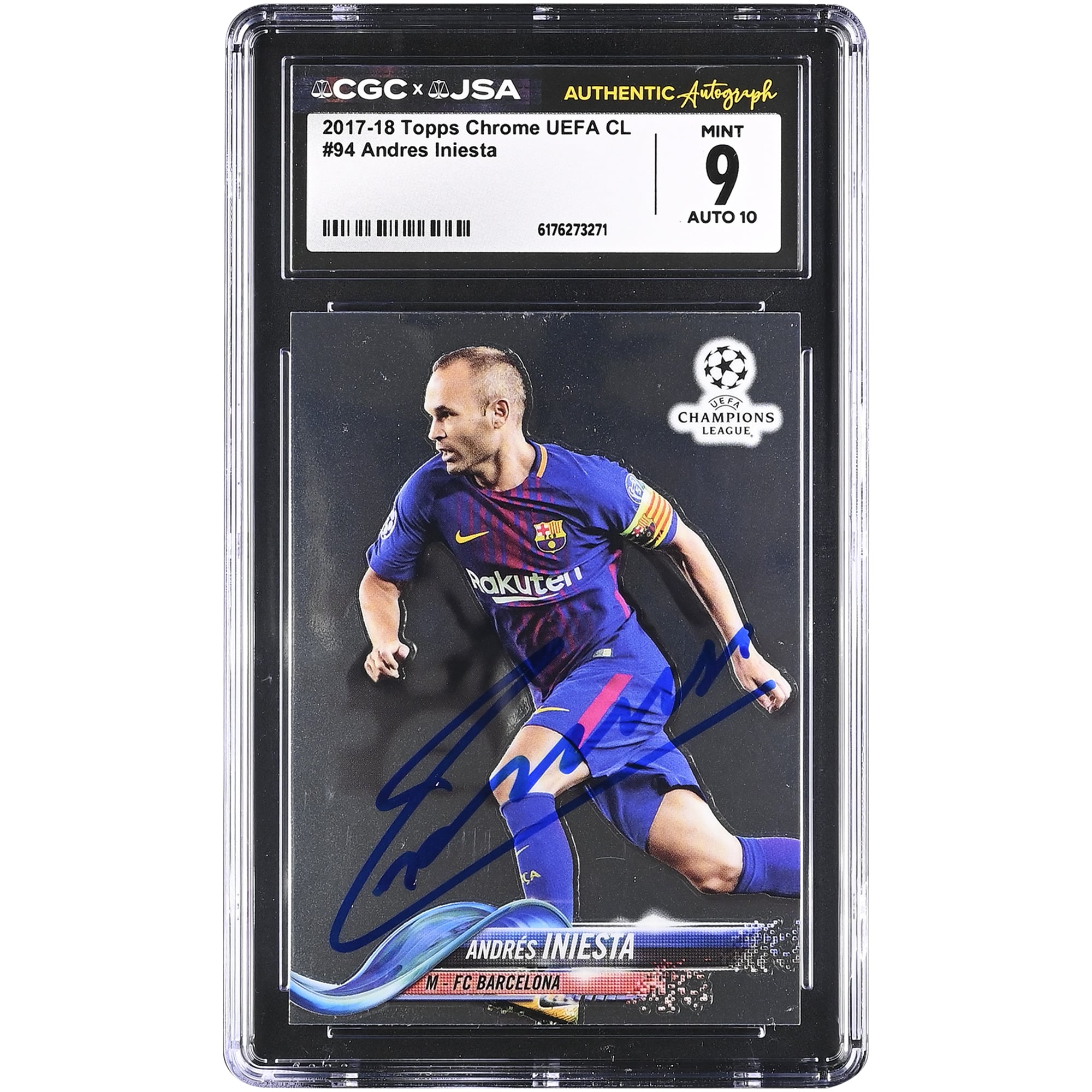 Andres Iniesta Barcelona Autographed 2017-18 Topps Chrome UEFA CL #94 CGC Authenticated /10 Card