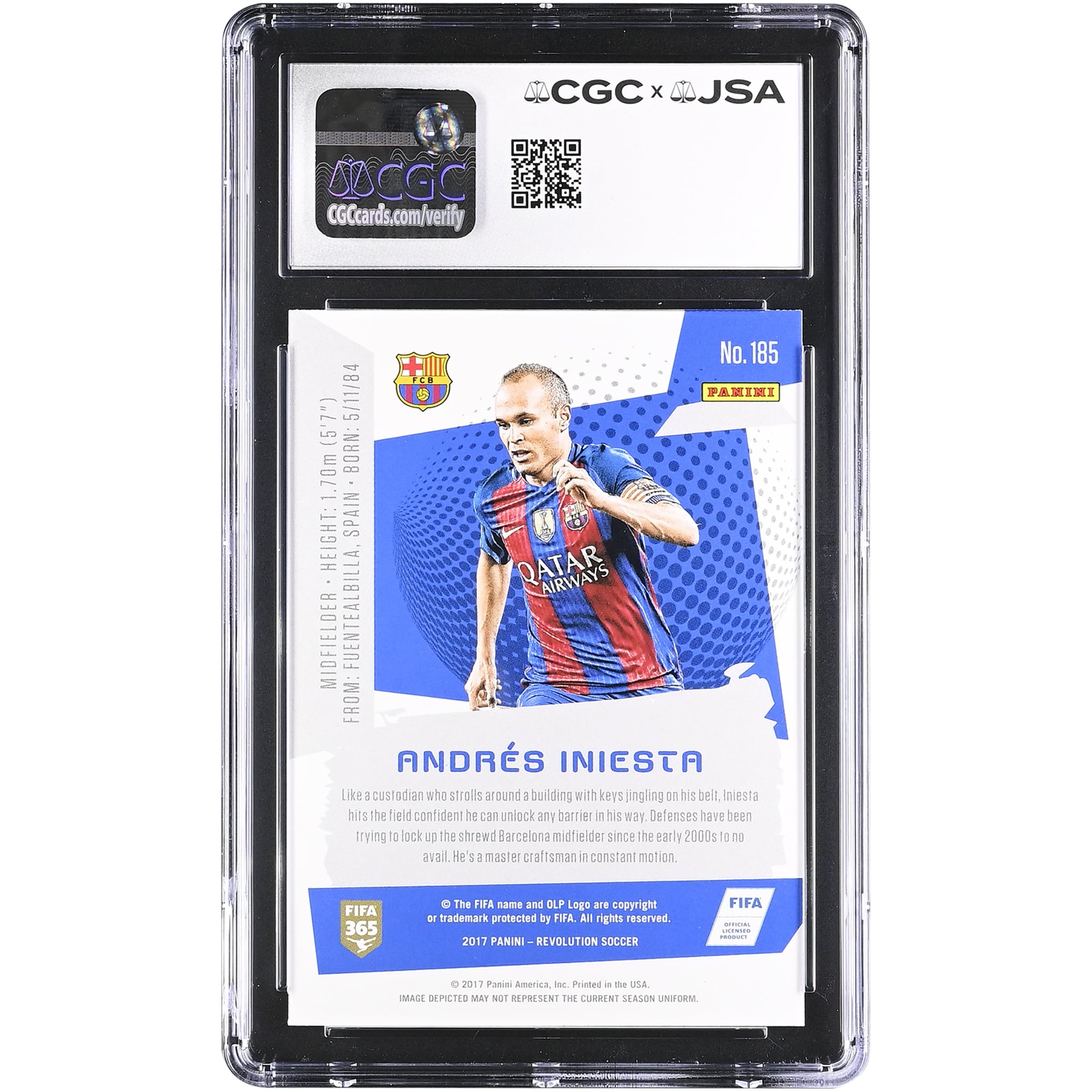 Andres Iniesta Barcelona Autographed 2017 Panini Revolution #185 CGC Authenticated 9/10 Card