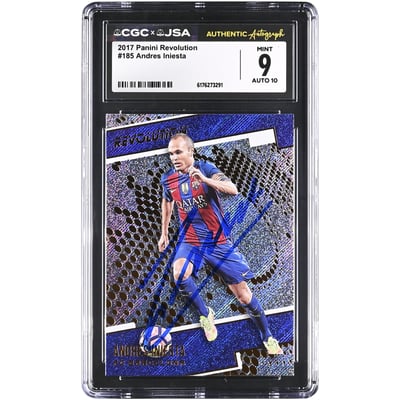 Andres Iniesta Barcelona Autographed 2017 Panini Revolution #185 CGC Authenticated 9/10 Card