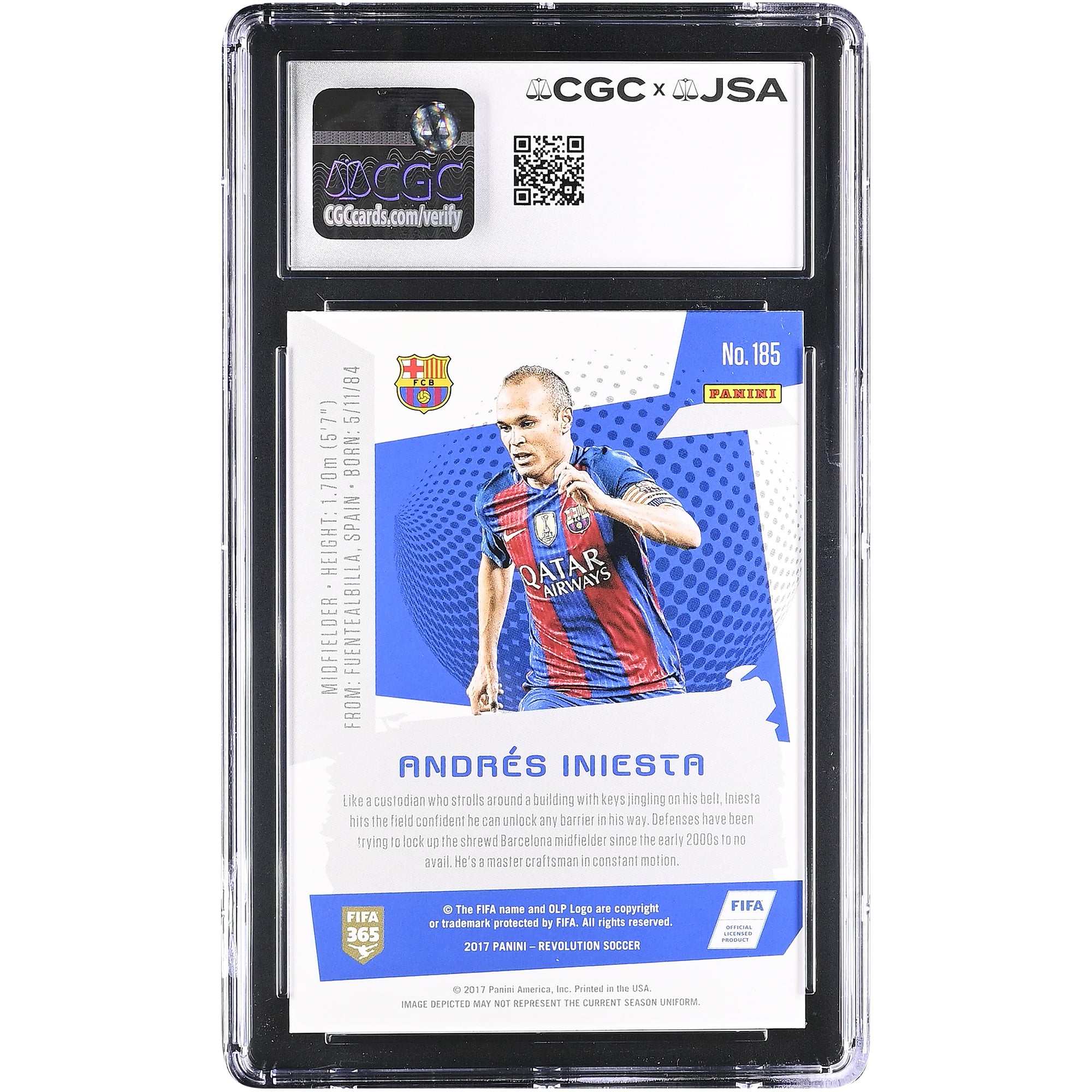 Andres Iniesta Barcelona Autographed 2017 Panini Revolution #185 CGC Authenticated Auto 10 Card