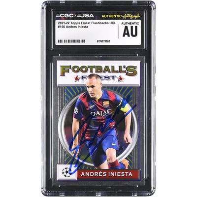 Andres Iniesta Barcelona Autographed 2021-22 Topps Finest Flashbacks UCL #156 CGC Authenticated Card