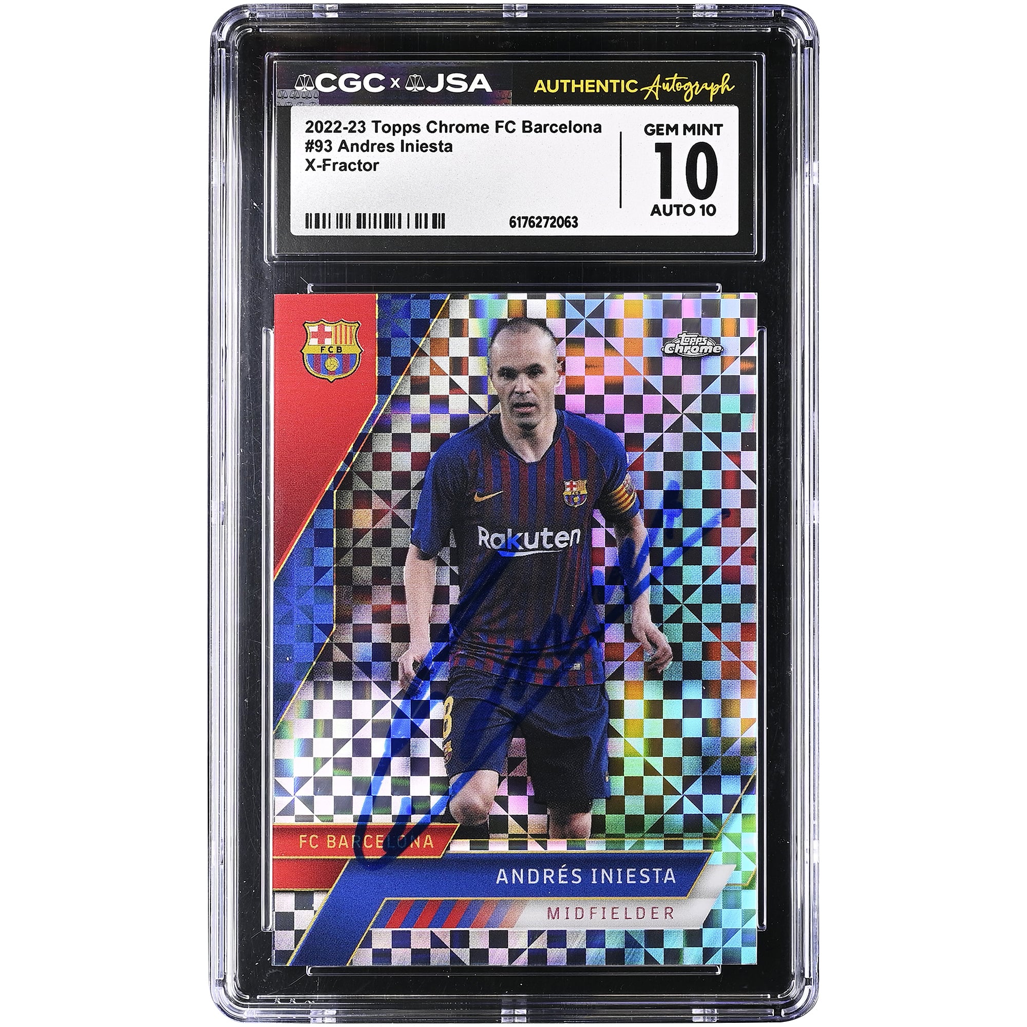 Andres Iniesta Barcelona Autographed 2022-23 Topps Chrome FC Barcelona X-Fractor #93 CGC Authenticated 10/10 Card