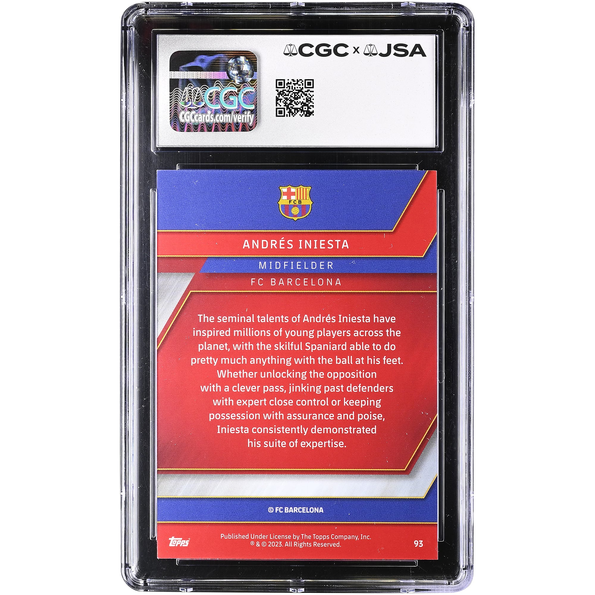 Andres Iniesta Barcelona Autographed 2022-23 Topps Chrome FC Barcelona X-Fractor #93 CGC Authenticated 10/10 Card