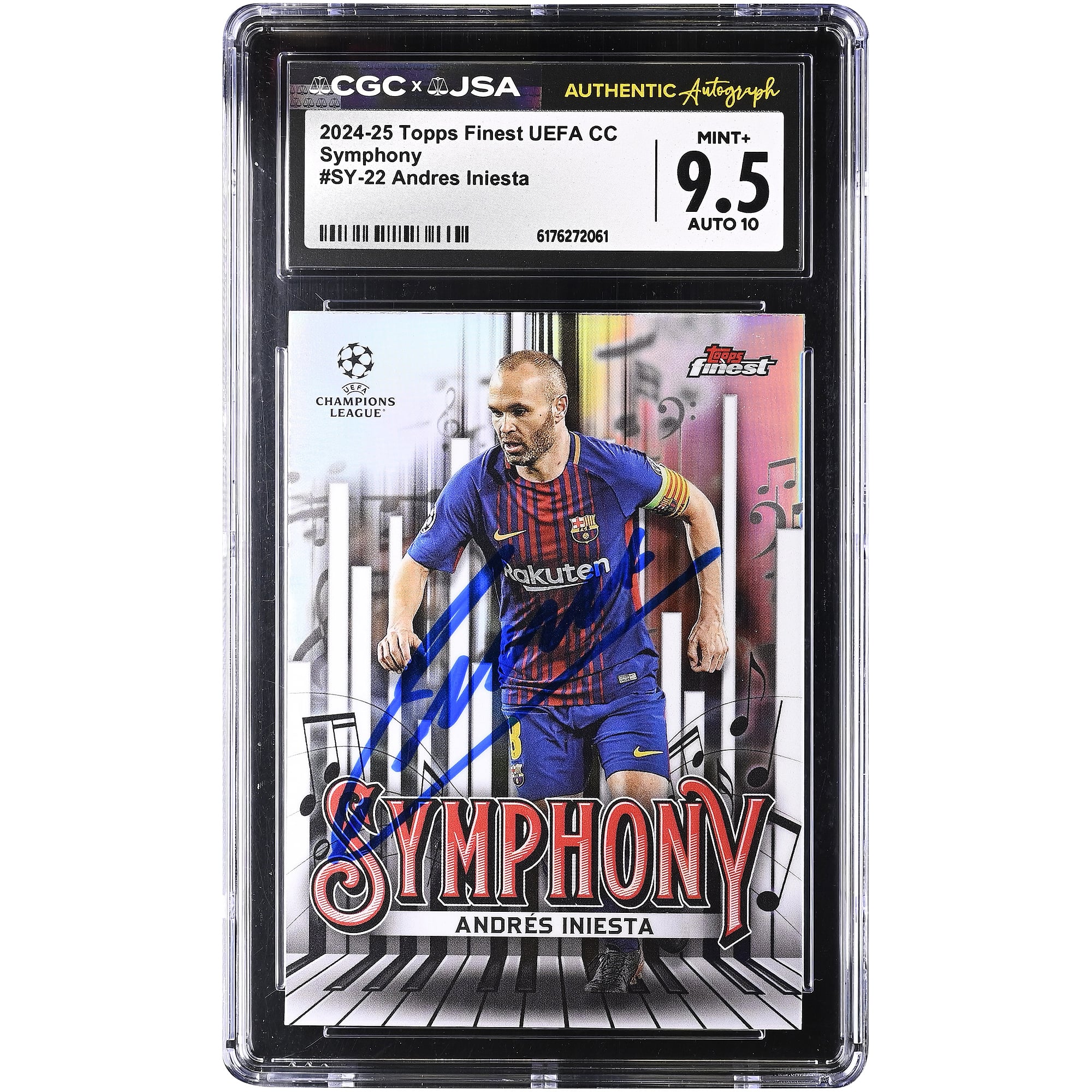 Andres Iniesta Barcelona Autographed 2024-25 Topps Finest UEFA CC Symphony #SY-22 CGC Authenticated 9.5/10 Card
