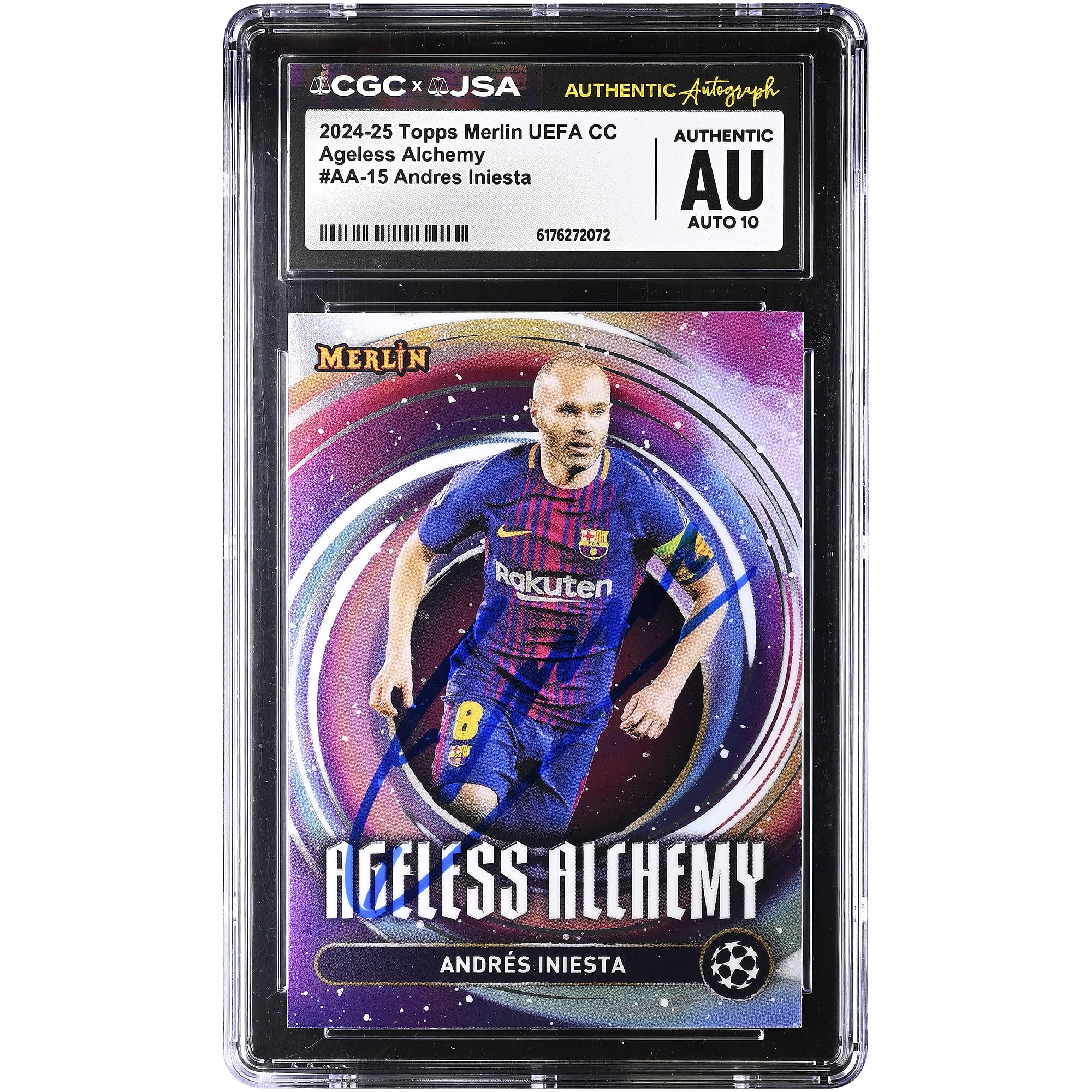 Andres Iniesta Barcelona Autographed 2024-25 Topps Merlin UEFA CC Ageless Alchemy #AA-15 CGC Authenticated Auto 10 Card
