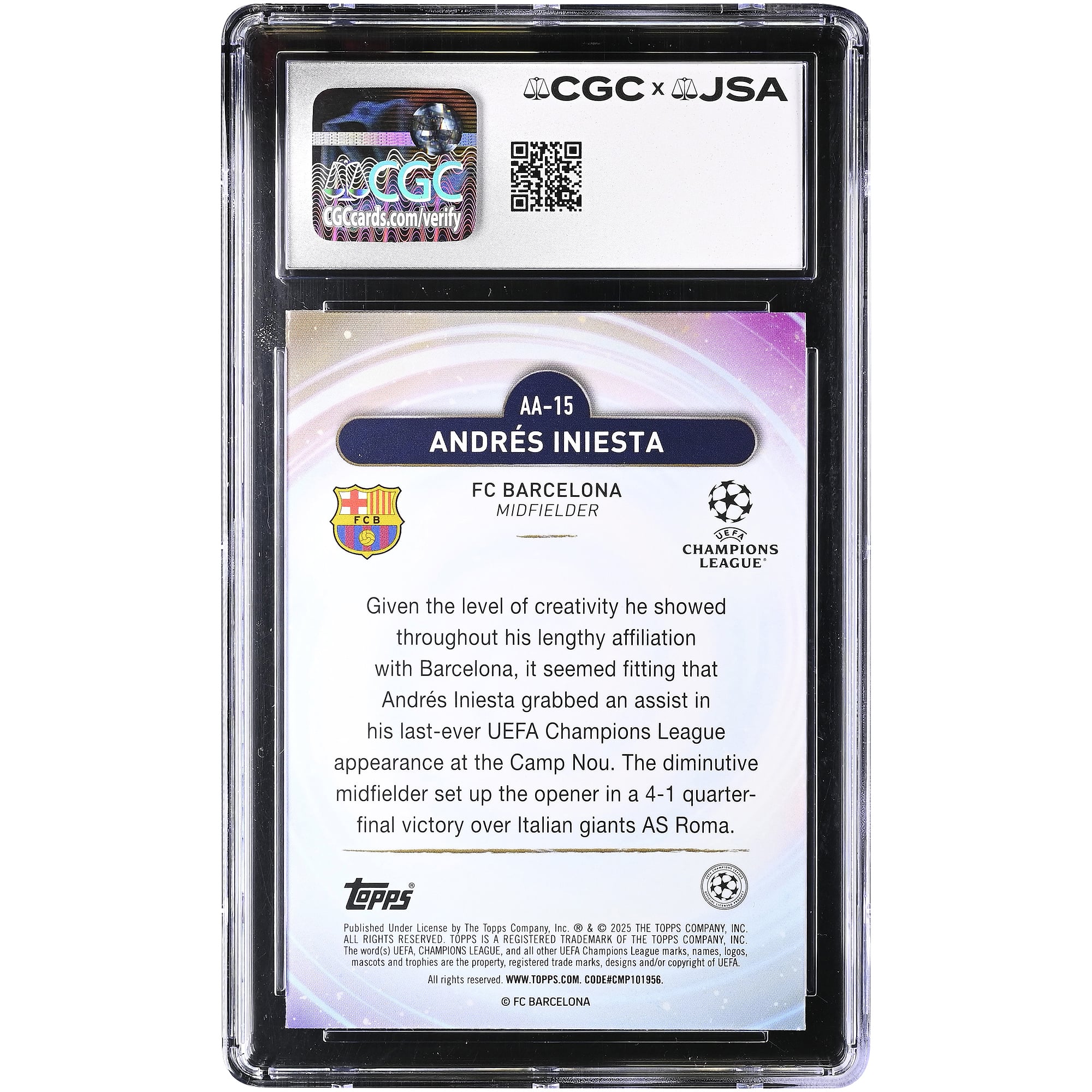 Andres Iniesta Barcelona Autographed 2024-25 Topps Merlin UEFA CC Ageless Alchemy #AA-15 CGC Authenticated Auto 10 Card