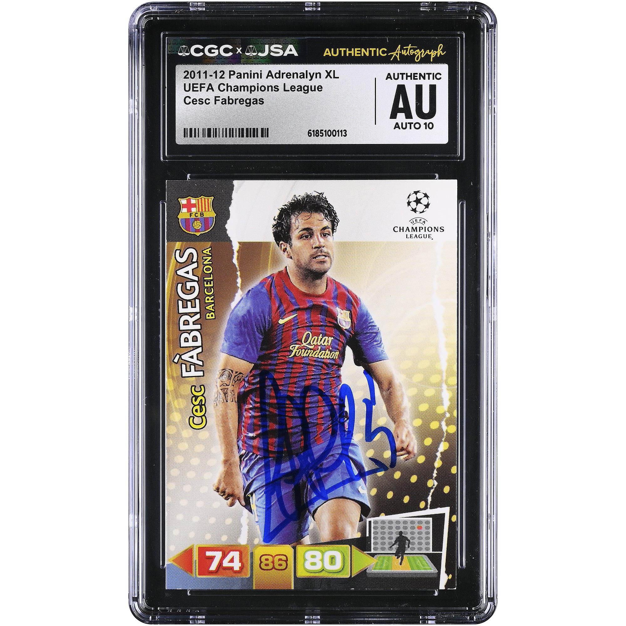 Carte autographiée Cesc Fàbregas Barcelone - Panini Adrenalyn XL UEFA Champions League #NNO authentifiée CGC AUTO 10