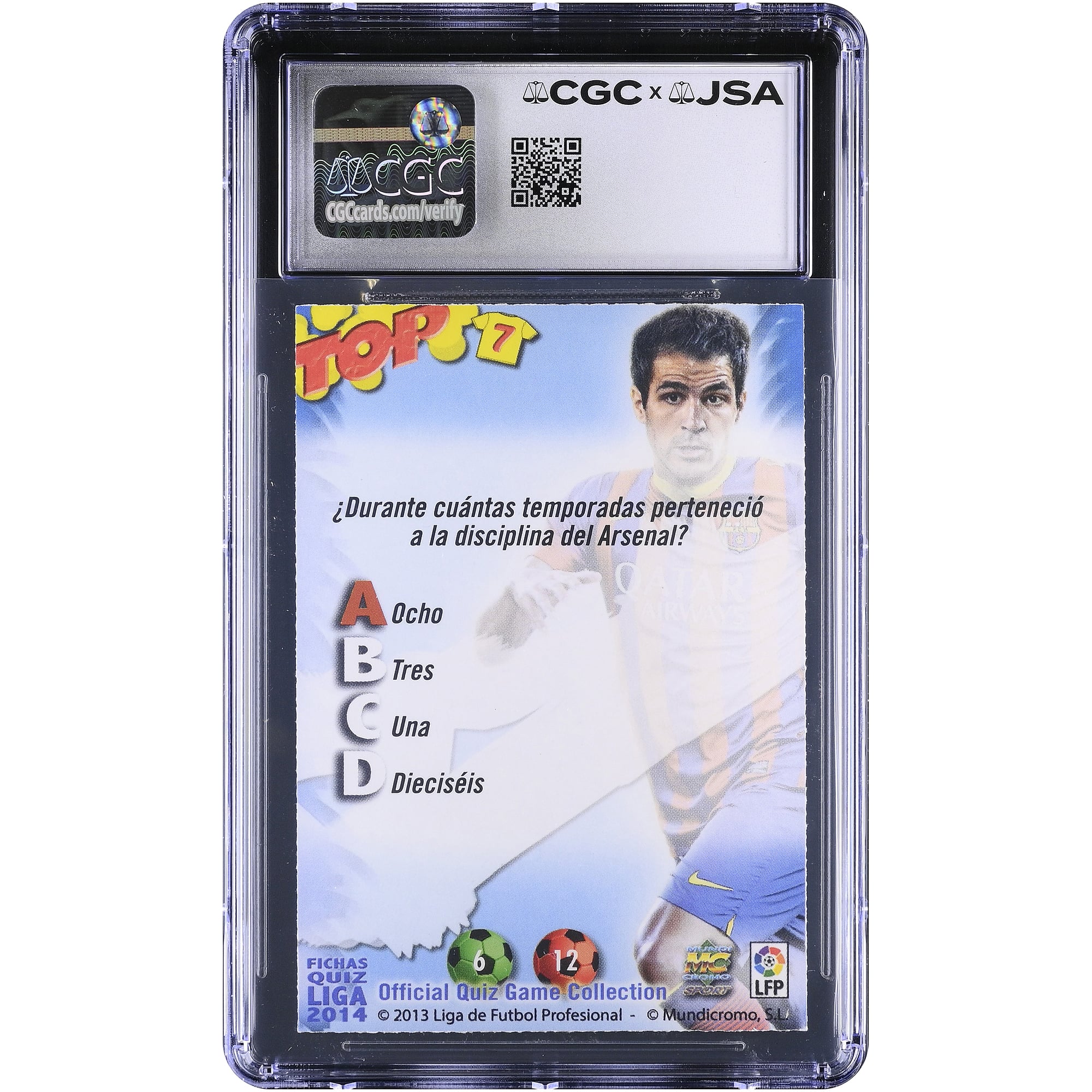Cesc Fàbregas Barcelona Autographié 2013-14 Mundicromo Fichas Liga 2014 Quiz #599 CGC Authentifié AUTO 10 Card