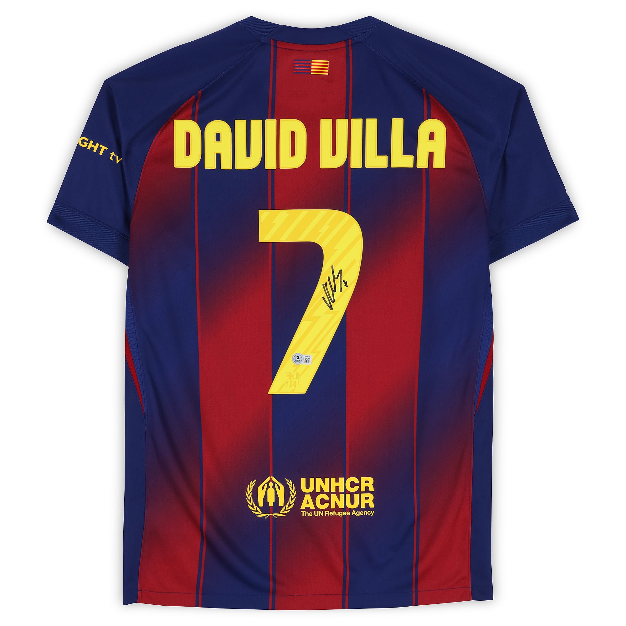 Maillot domicile moderne rouge et bleu Nike de David Villa, FC Barcelone, dédicacé par David Villa