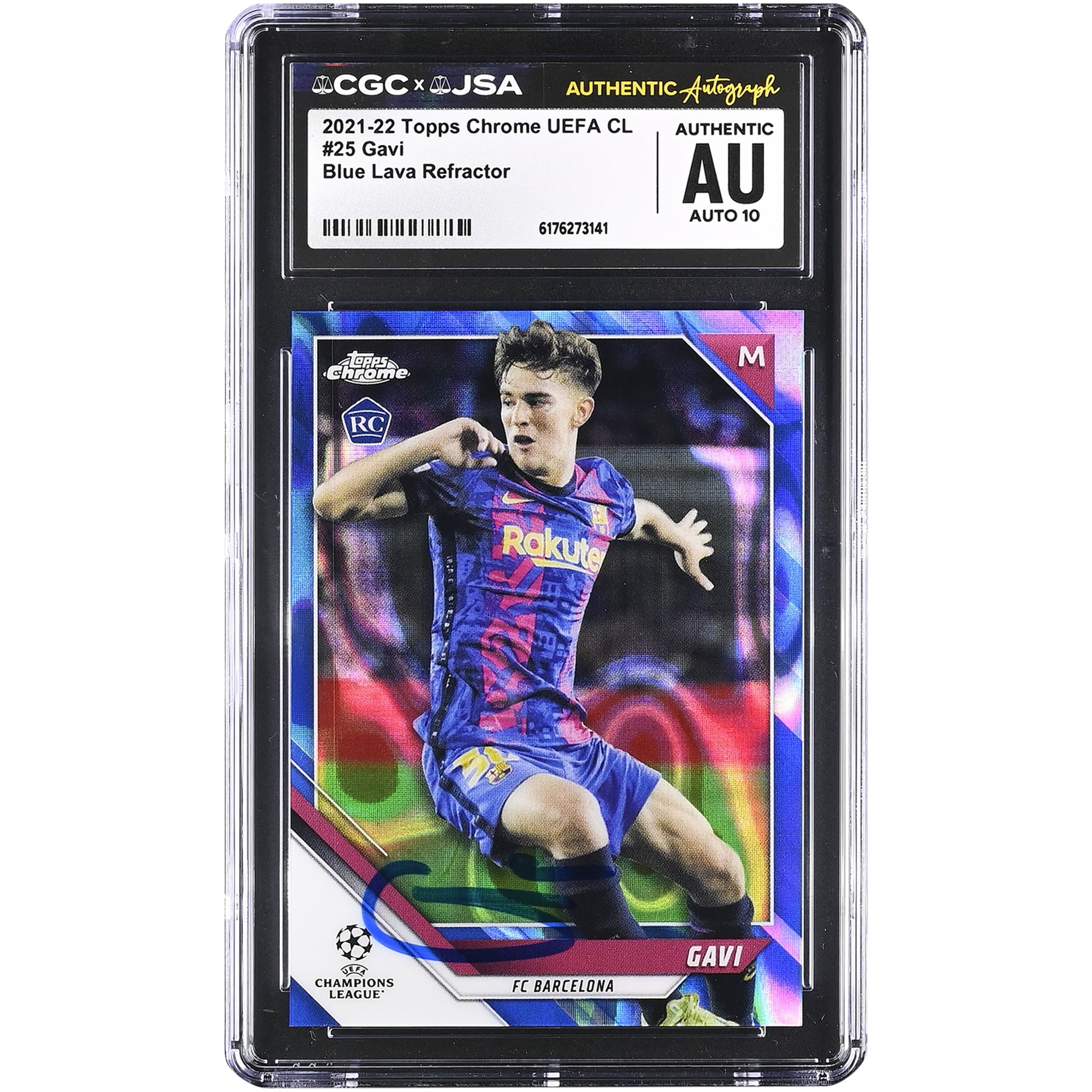 Gavi Barcelona Autographed 2021-22 Topps Chrome UEFA CL Blue Lava Refractor #25 CGC Authenticated Auto 10 Rookie Card