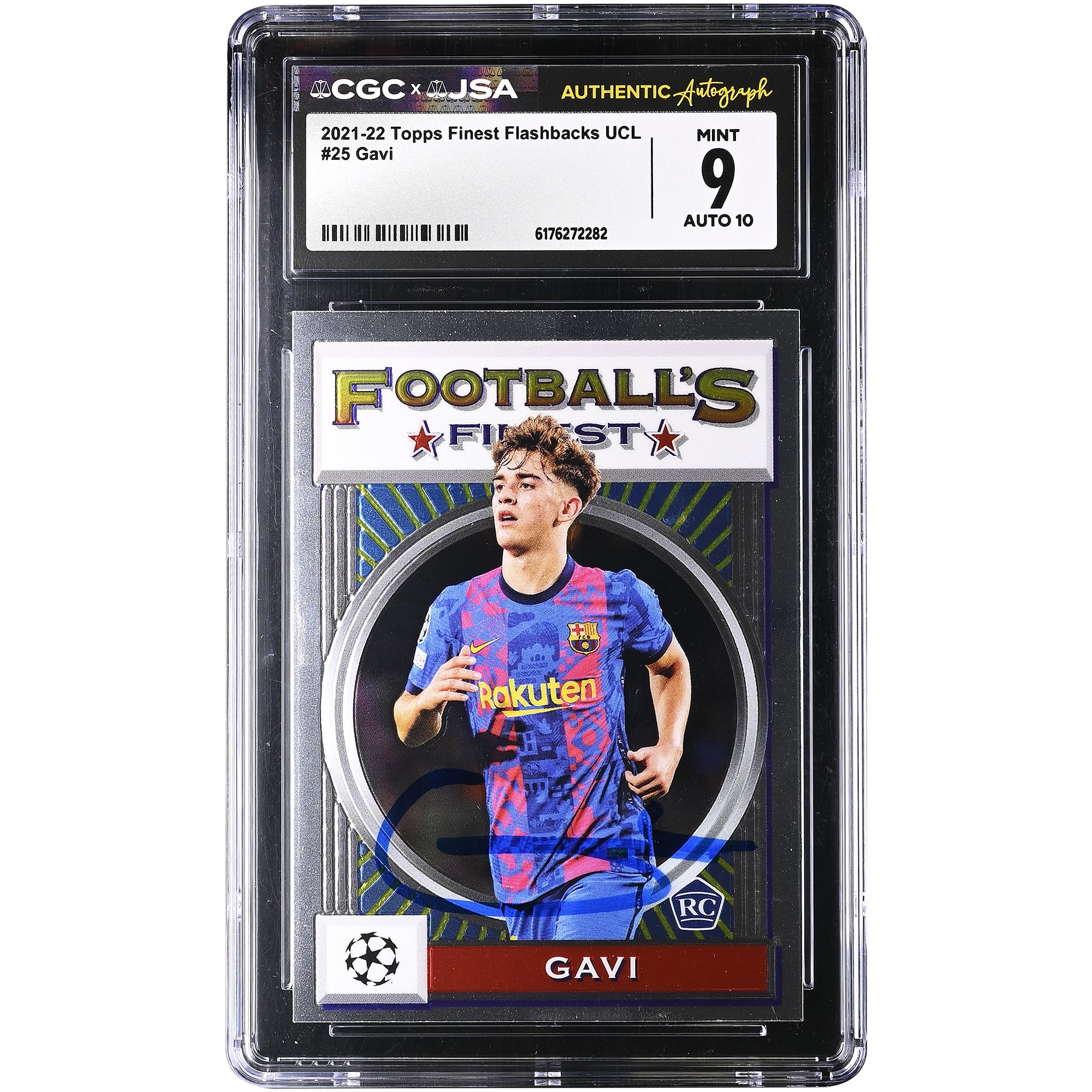 Gavi Barcelona Autographed 2021-22 Topps Finest Flashbacks UCL #25 CGC Authenticated /10 Rookie Card