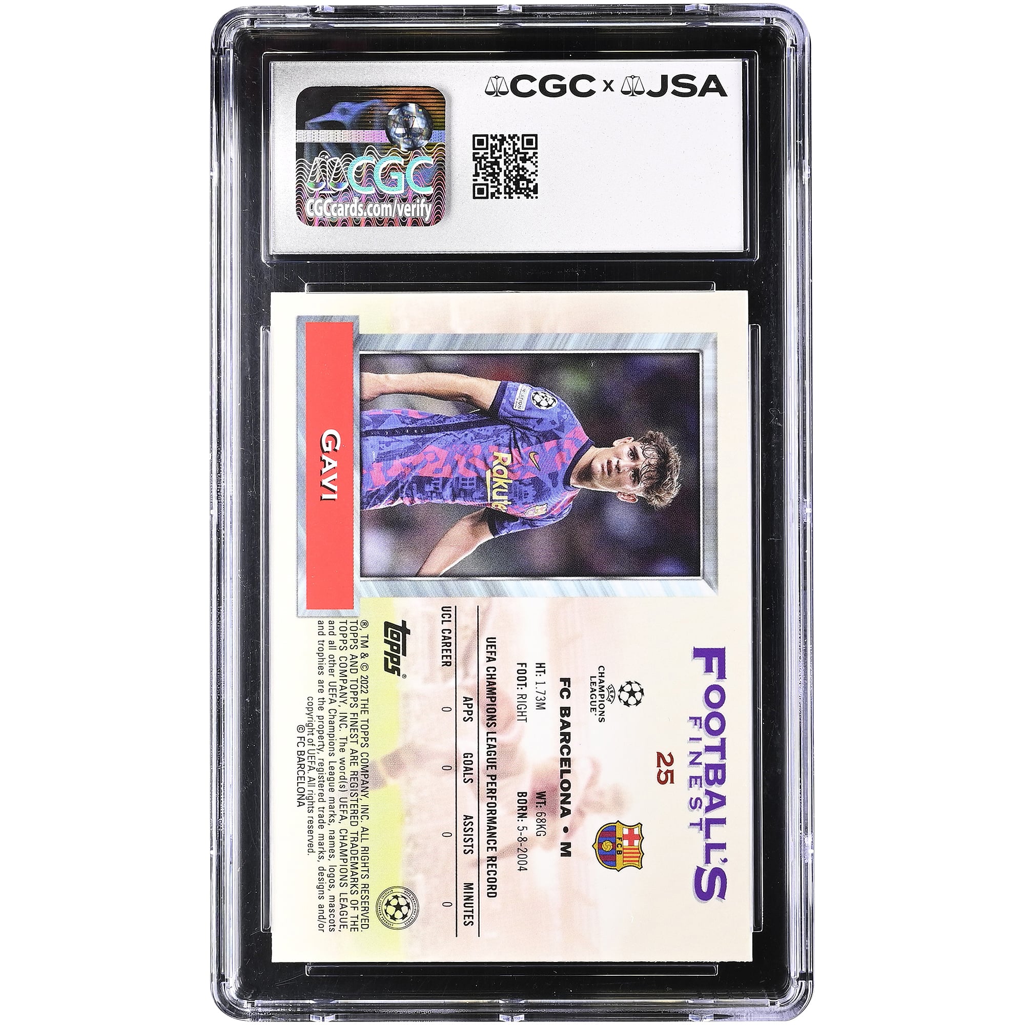 Gavi Barcelona Autographed 2021-22 Topps Finest Flashbacks UCL #25 CGC Authenticated Auto 10 Rookie Card
