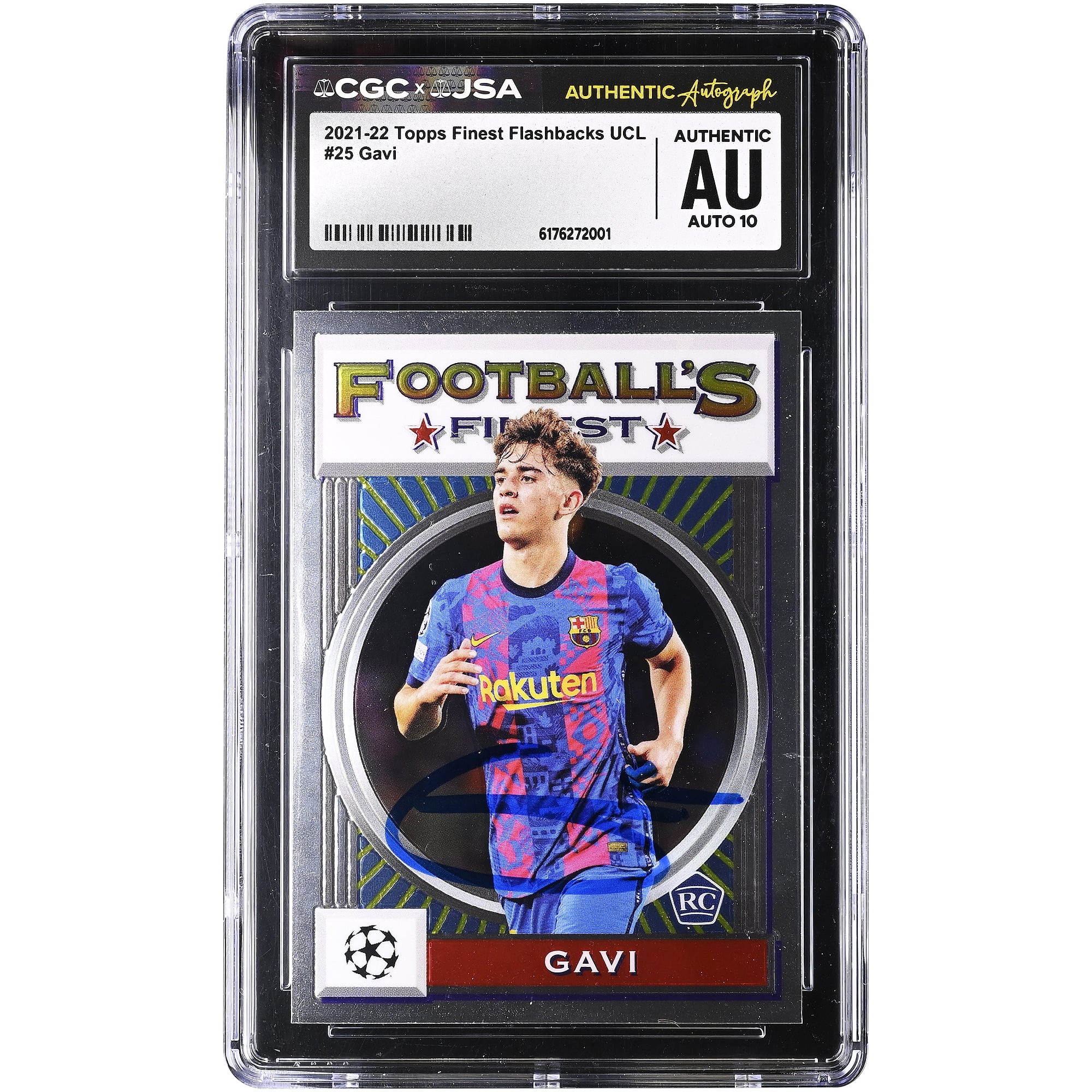 Gavi Barcelona Autographed 2021-22 Topps Finest Flashbacks UCL #25 CGC Authenticated Auto 10 Rookie Card