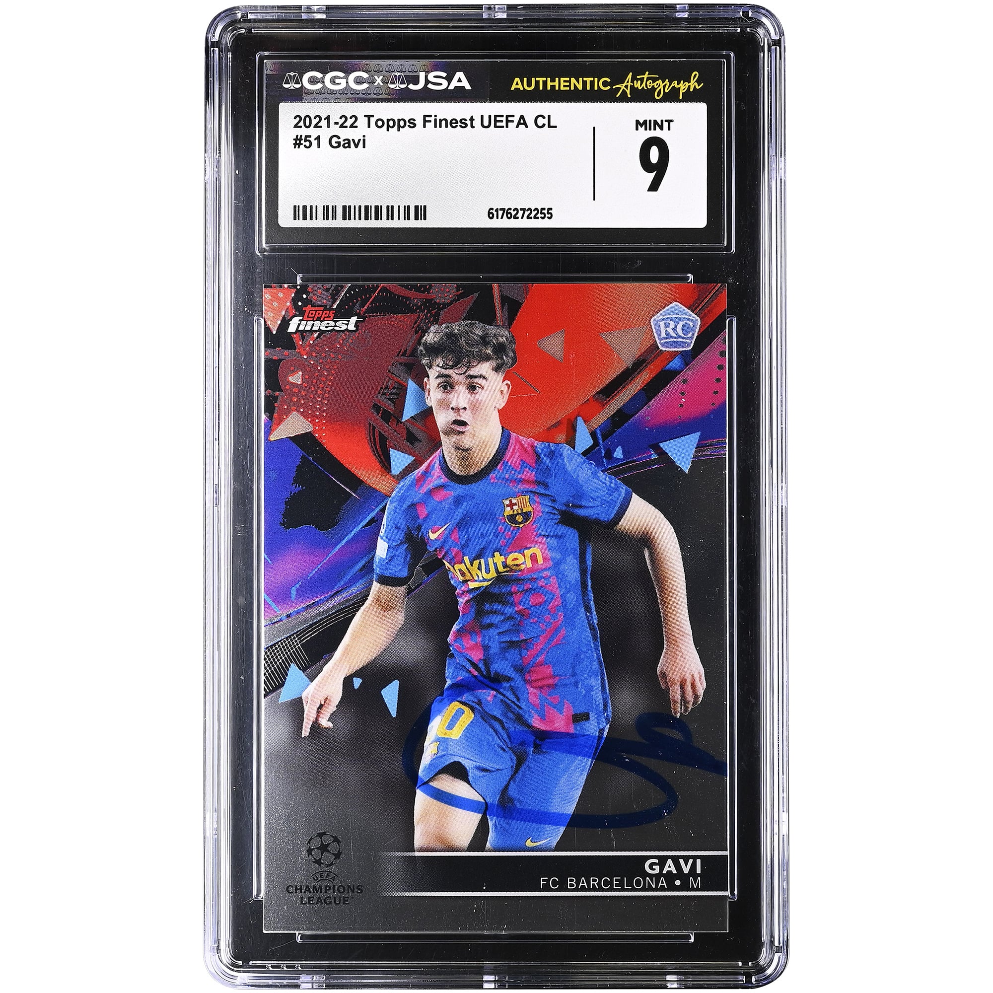 Gavi Barcelona Autographed 2021-22 Topps Finest UEFA CL #51 CGC Authenticated MINT 9 Rookie Card