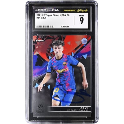 Gavi Barcelona Autographed 2021-22 Topps Finest UEFA CL #51 CGC Authenticated MINT 9 Rookie Card