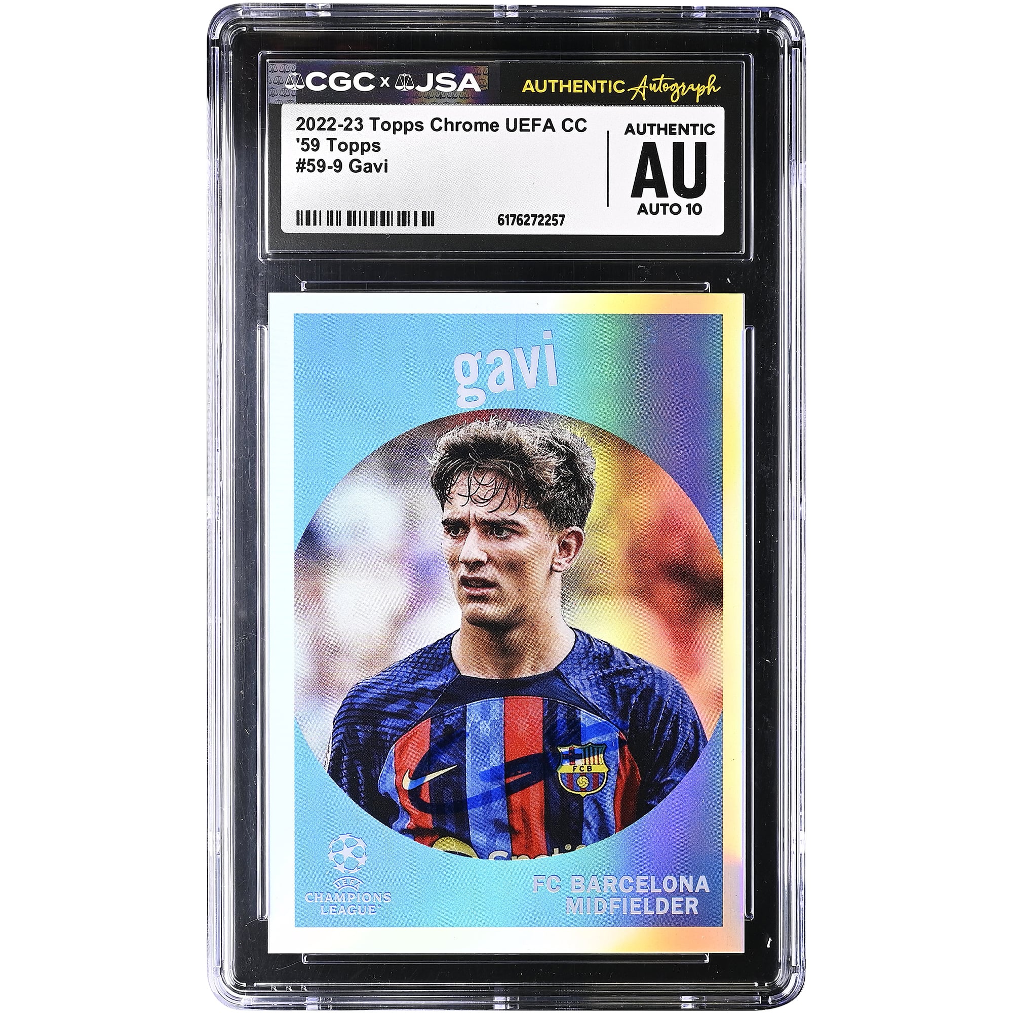 Gavi Barcelona Autographed 2022-23 Topps Chrome UEFA CC '59 Topps #59-9 CGC Authenticated Auto 10 Card