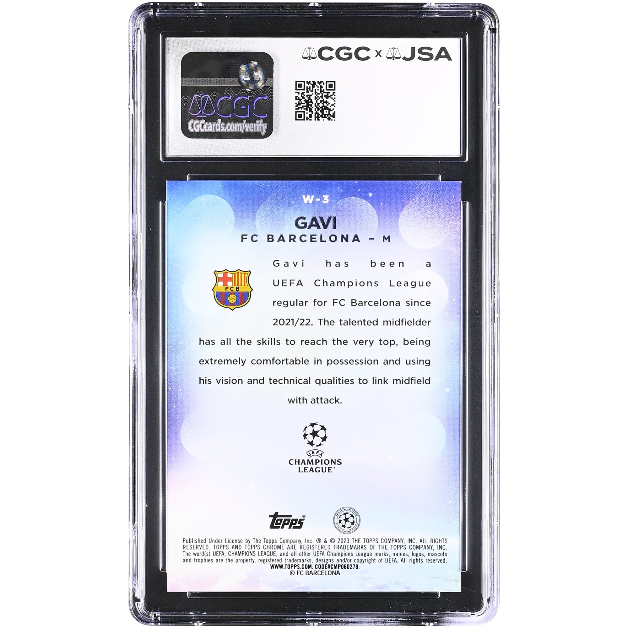 Gavi Barcelona Autographed 2022-23 Topps Chrome UEFA CC Wonderkids #W-3 CGC Authenticated /10 Card