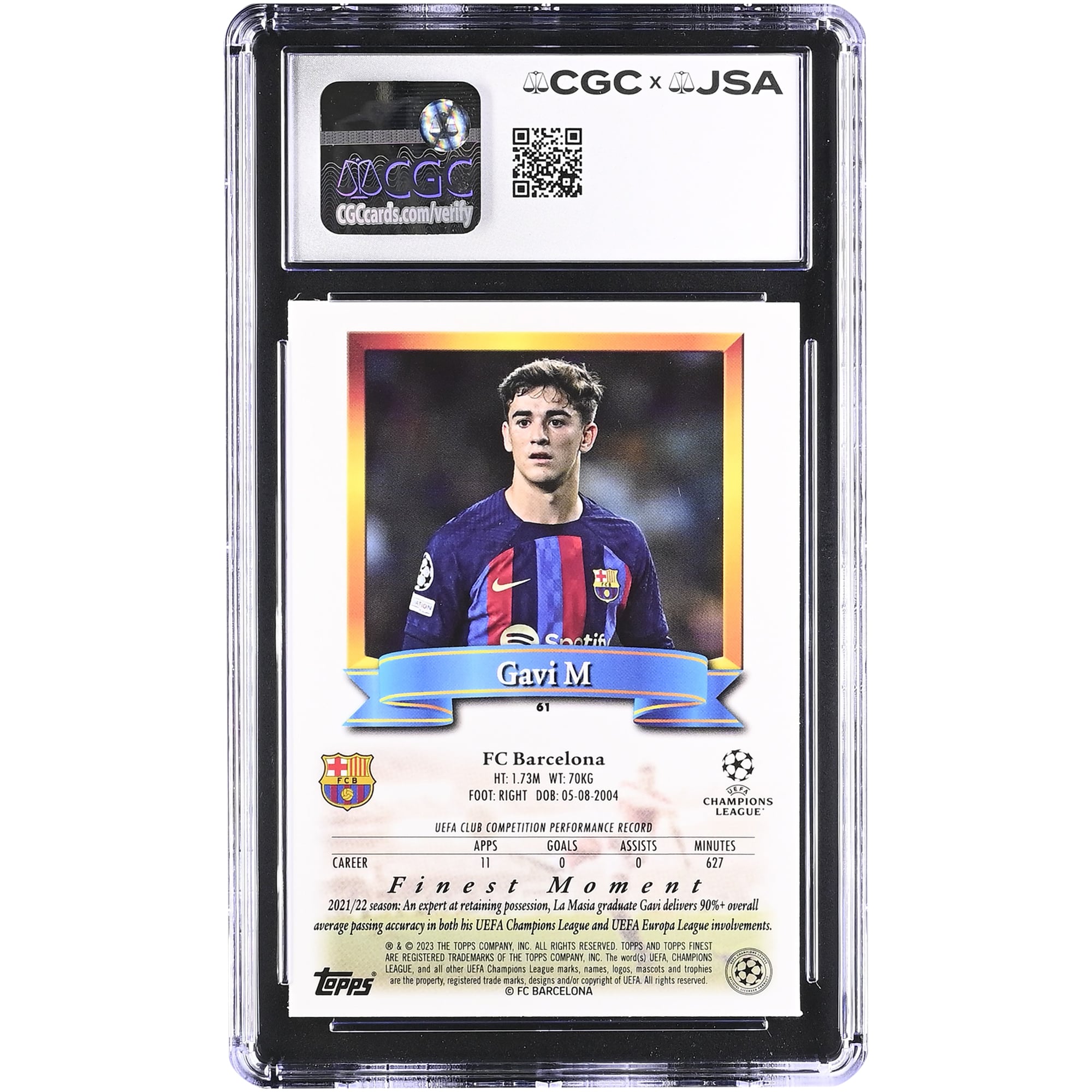 Gavi Barcelona Autographed 2022-23 Topps Finest Flashbacks UCC #61 CGC Authenticated /10 Card