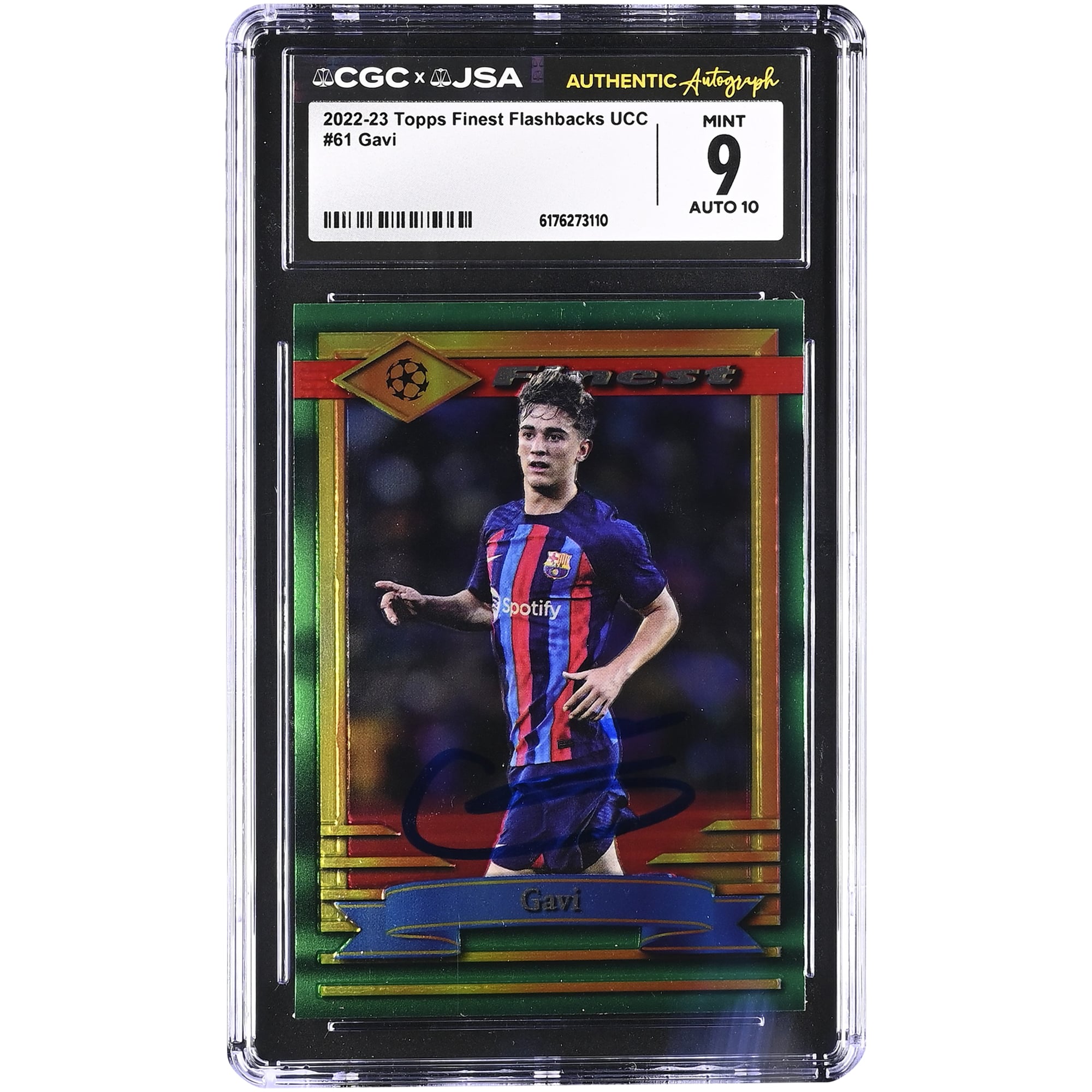 Gavi Barcelona Autographed 2022-23 Topps Finest Flashbacks UCC #61 CGC Authenticated /10 Card