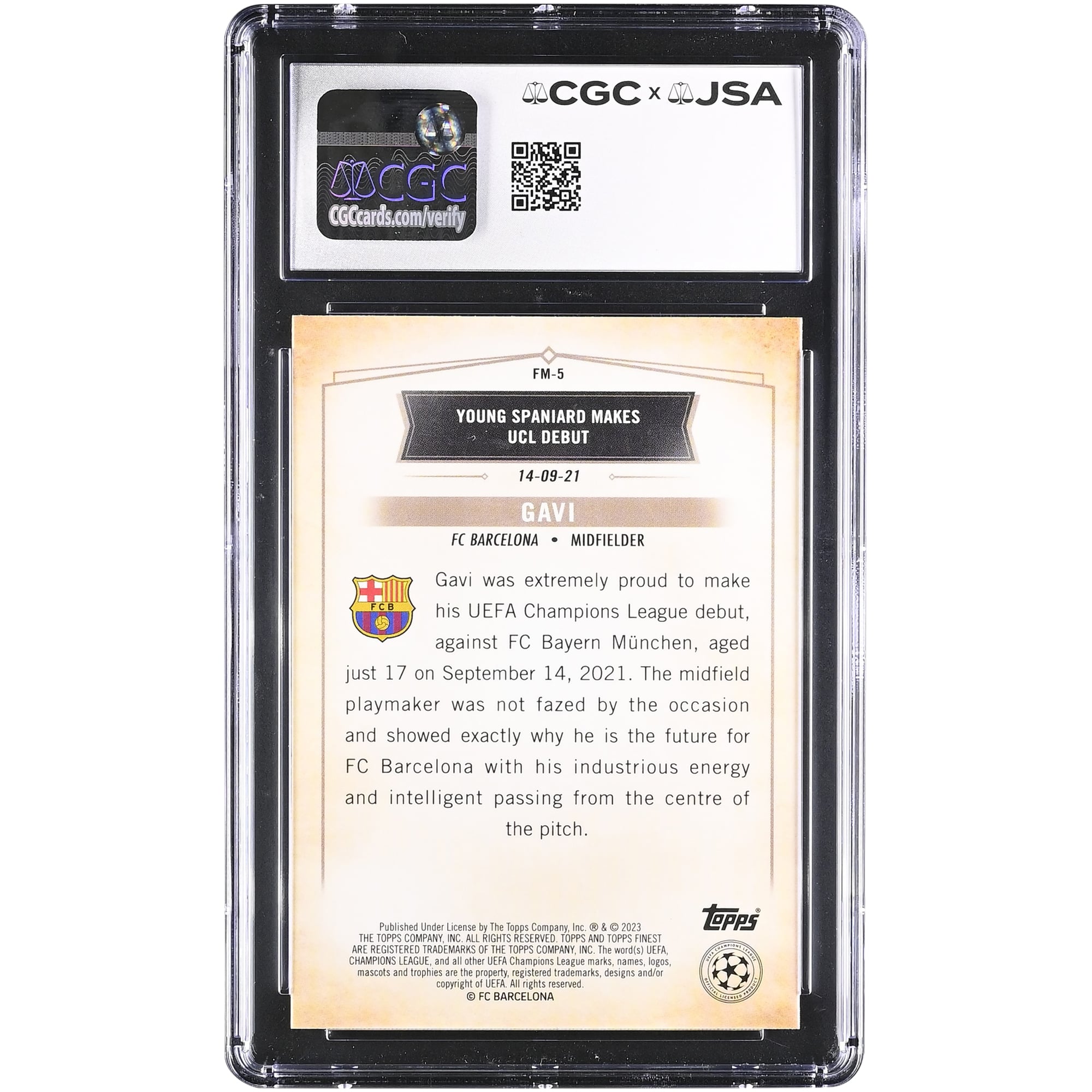 Gavi Barcelona Autographed 2022-23 Topps Finest UEFA CC Finest Moments #FM-5 CGC Authenticated Auto 10 Card