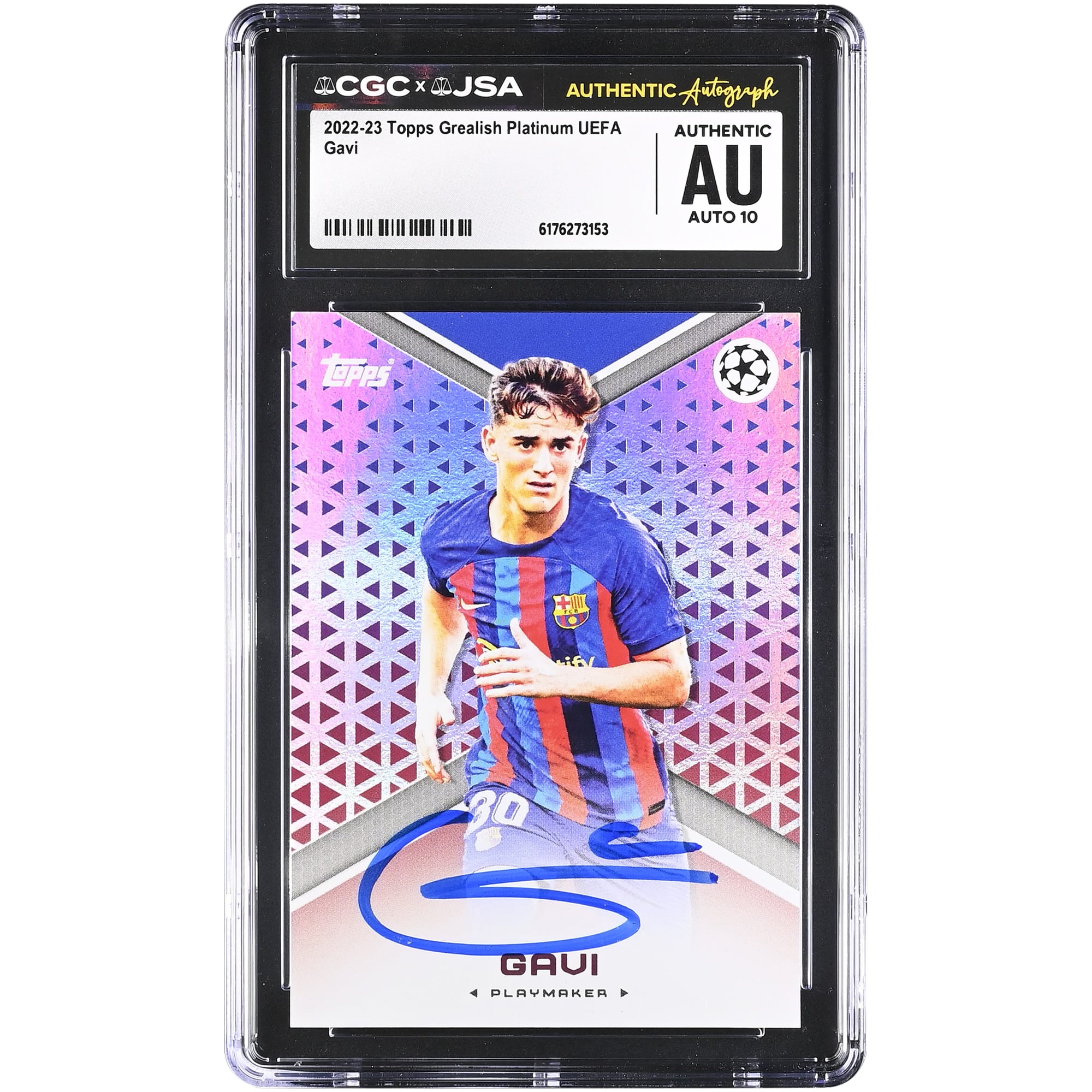 Gavi Barcelona Autographed 2022-23 Topps Grealish Platinum UEFA #NNO CGC Authenticated Auto 10 Card