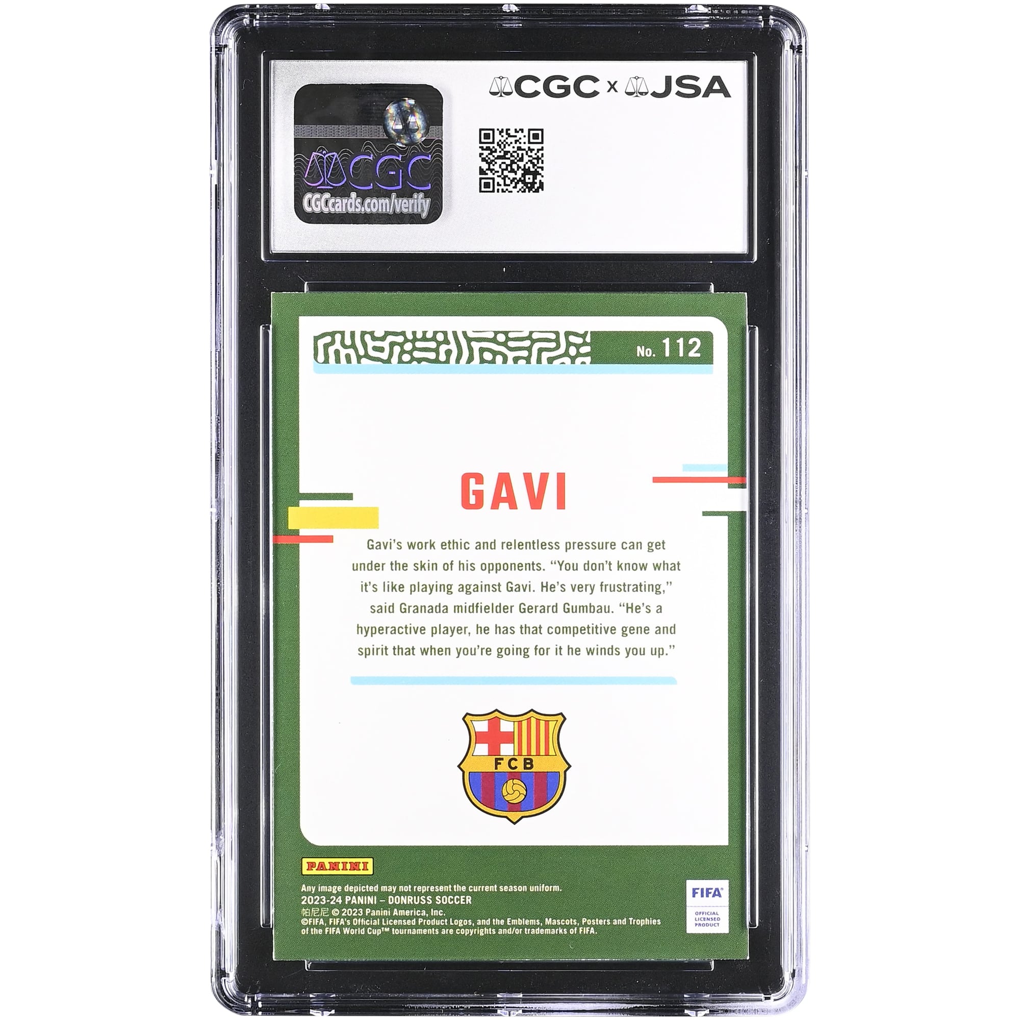Gavi Barcelona Autographed 2023-24 Panini Donruss #112 CGC Authenticated Auto 10 Card