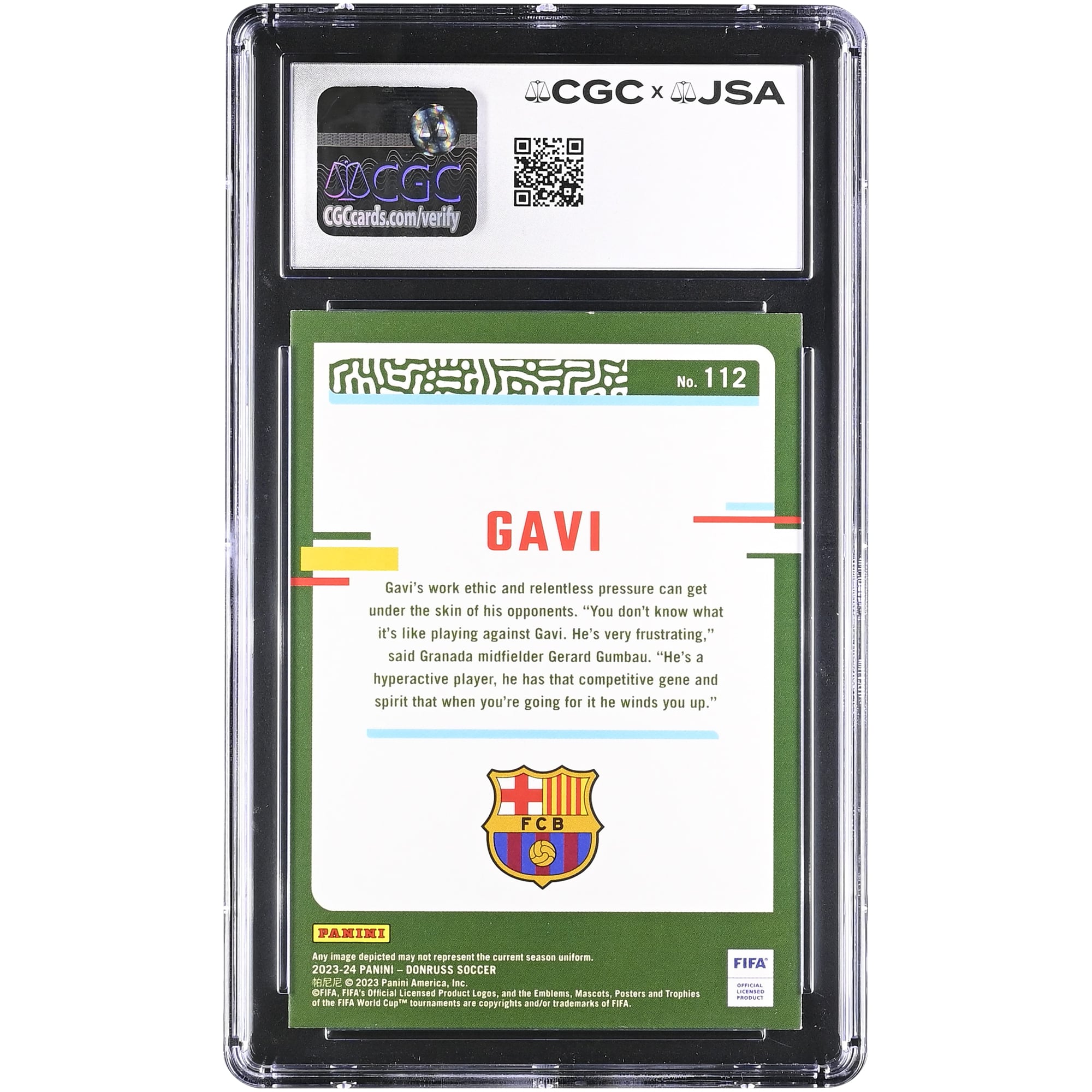 Gavi Barcelona Autographed 2023-24 Panini Donruss Silver #112 CGC Authenticated Auto 10 Card