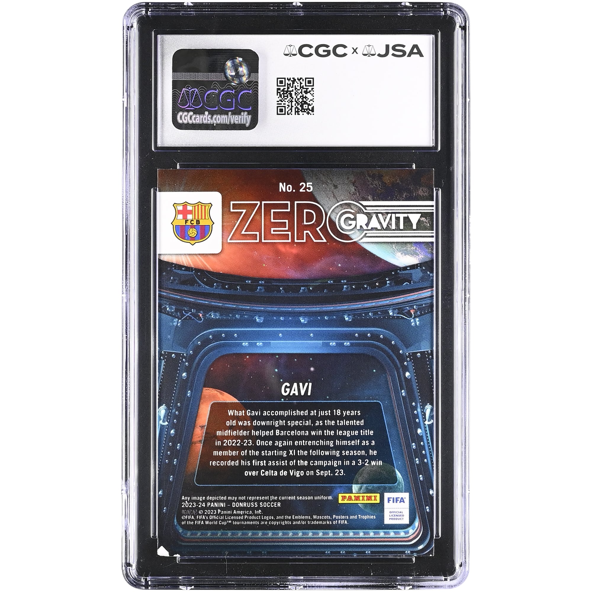 Gavi Barcelona Autographed 2023-24 Panini Donruss Zero Gravity #25 CGC Authenticated Auto 10 Card