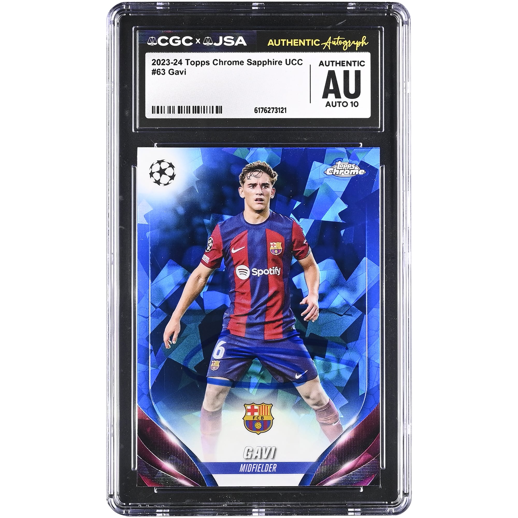 Gavi Barcelona Autographed 2023-24 Topps Chrome Sapphire UCC #63 CGC Authenticated Auto 10 Card