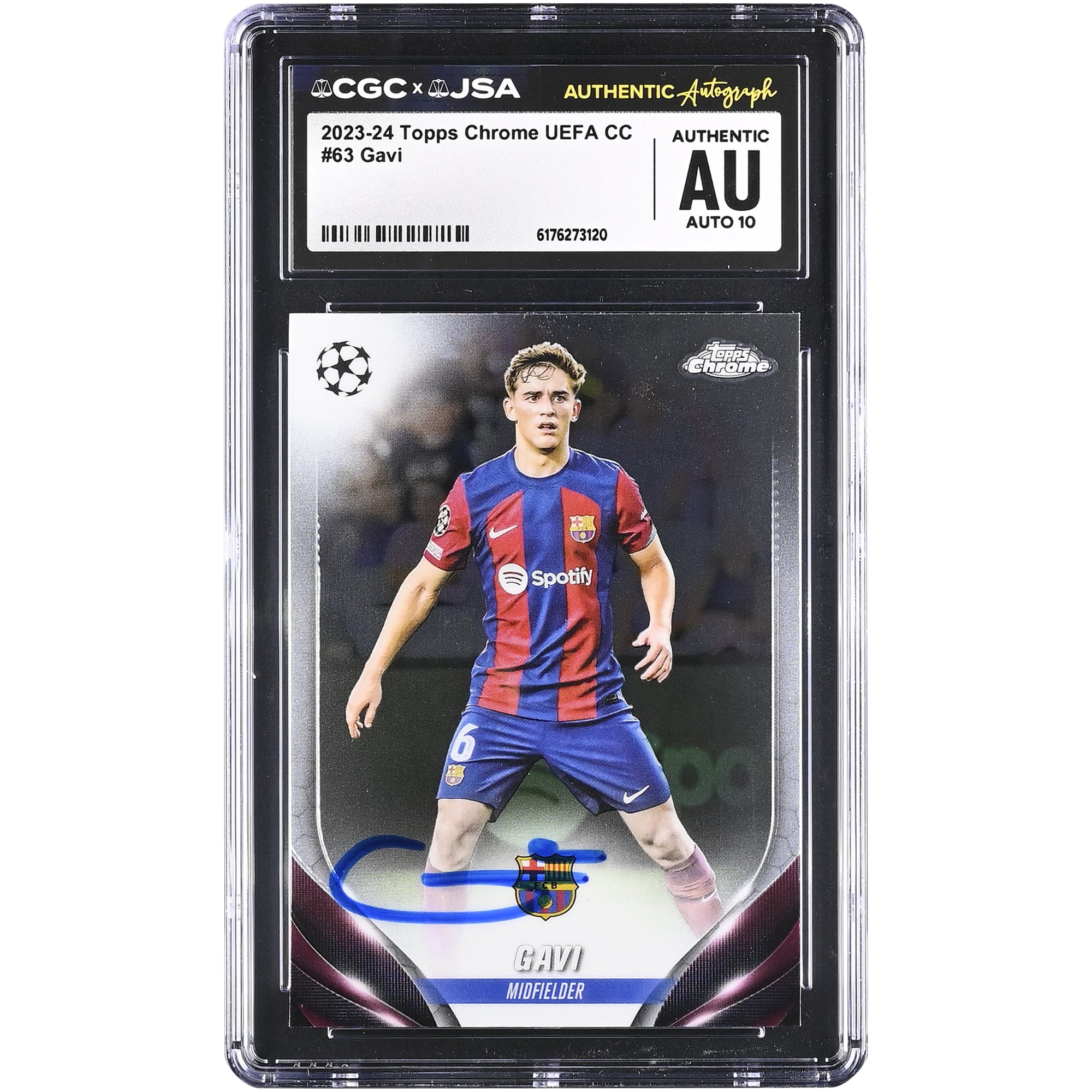 Gavi Barcelona Autographed 2023-24 Topps Chrome UEFA CC #63 CGC Authenticated Auto 10 Card