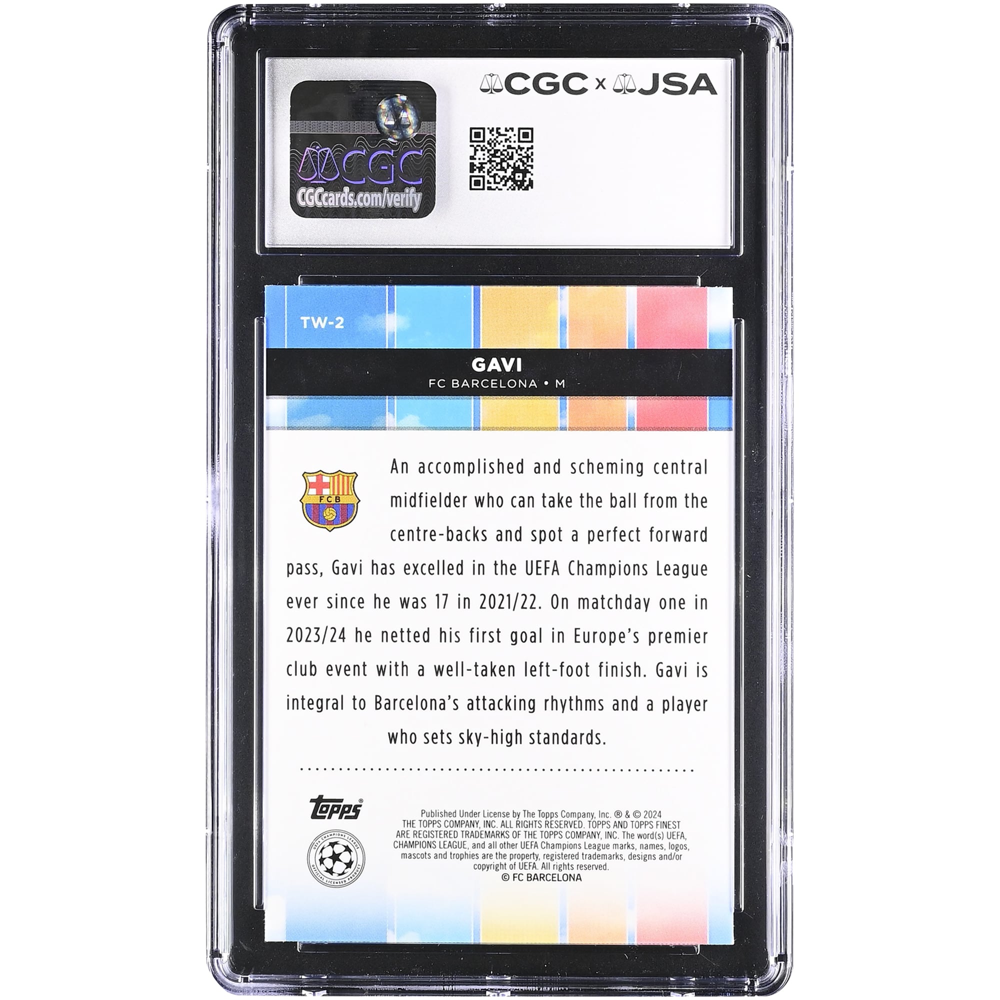 Gavi Barcelona Autographed 2023-24 Topps Finest UEFA CC Top of the World #TW-2 CGC Authenticated Auto 10 Card