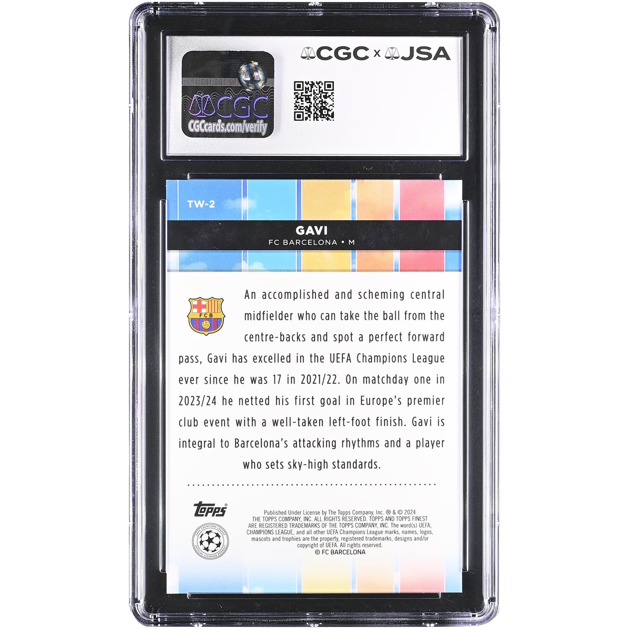 Gavi Barcelona Autographed 2023-24 Topps Finest UEFA CC Top of the World Purple Refractor #TW-2 #/299 CGC Authenticated Auto 10 Card