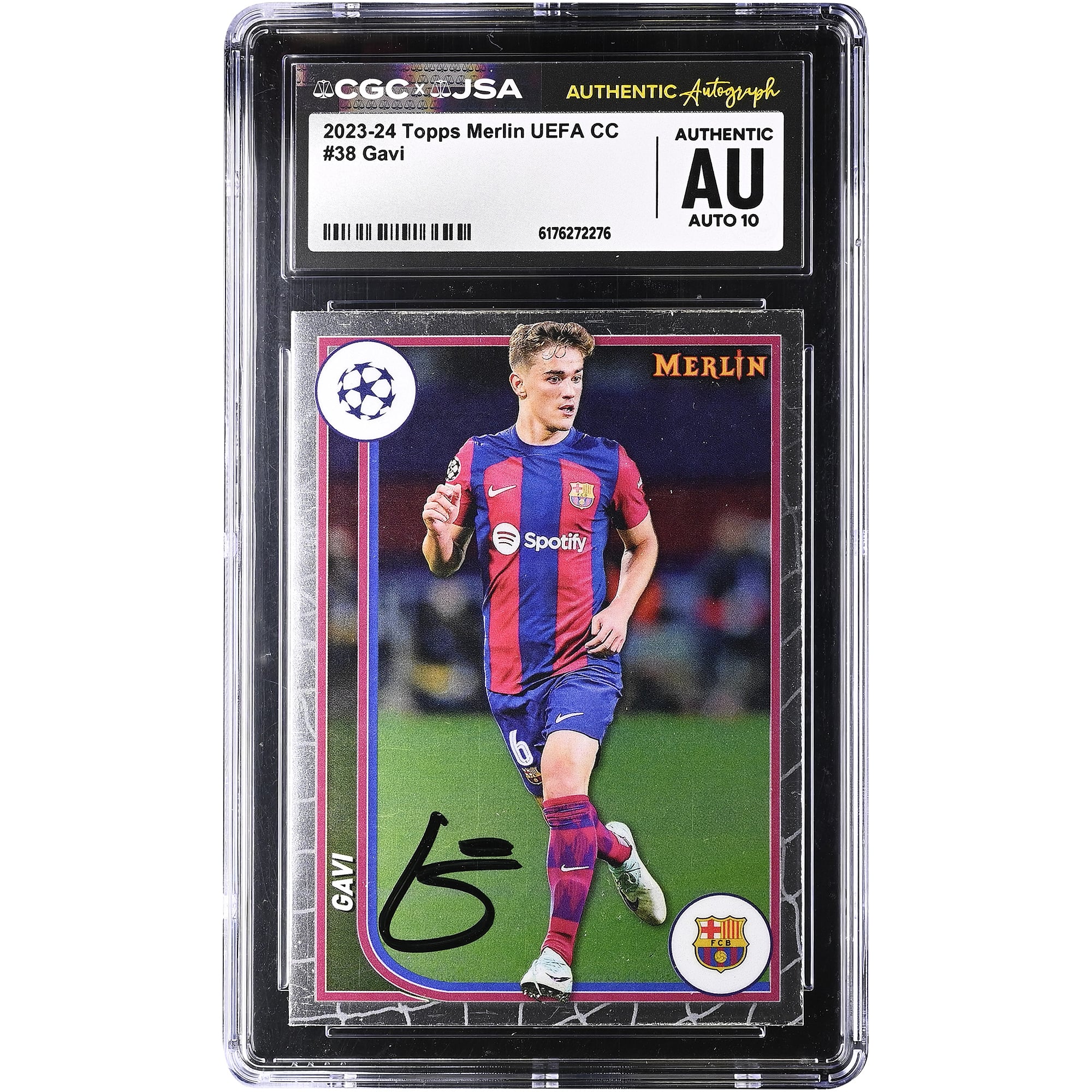 Gavi Barcelona Autographed 2023-24 Topps Merlin UEFA CC #38 CGC Authenticated Auto 10 Card