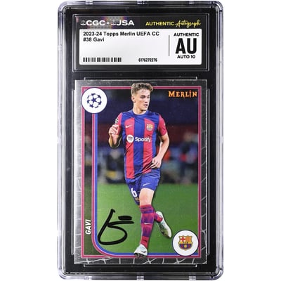 Gavi Barcelona Autographed 2023-24 Topps Merlin UEFA CC #38 CGC Authenticated Auto 10 Card