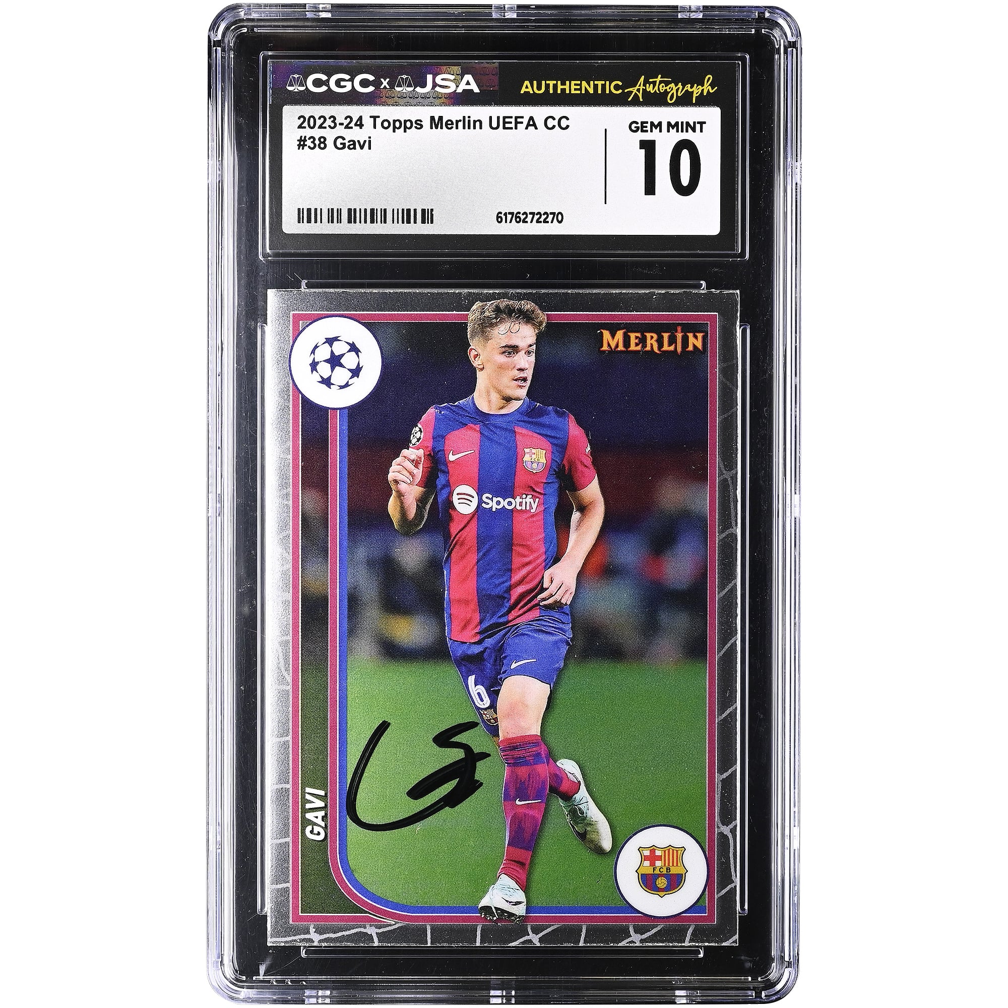 Gavi Barcelona Autographed 2023-24 Topps Merlin UEFA CC #38 CGC Authenticated GEM MINT 10 Card