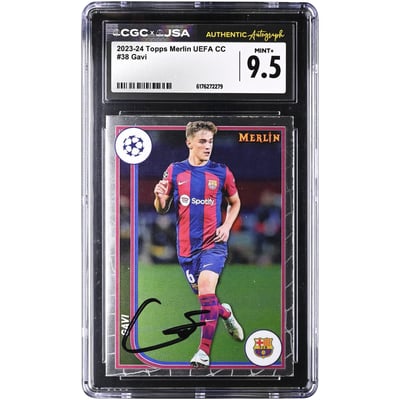Gavi Barcelona Autographed 2023-24 Topps Merlin UEFA CC #38 CGC Authenticated MINT+ 9.5 Card