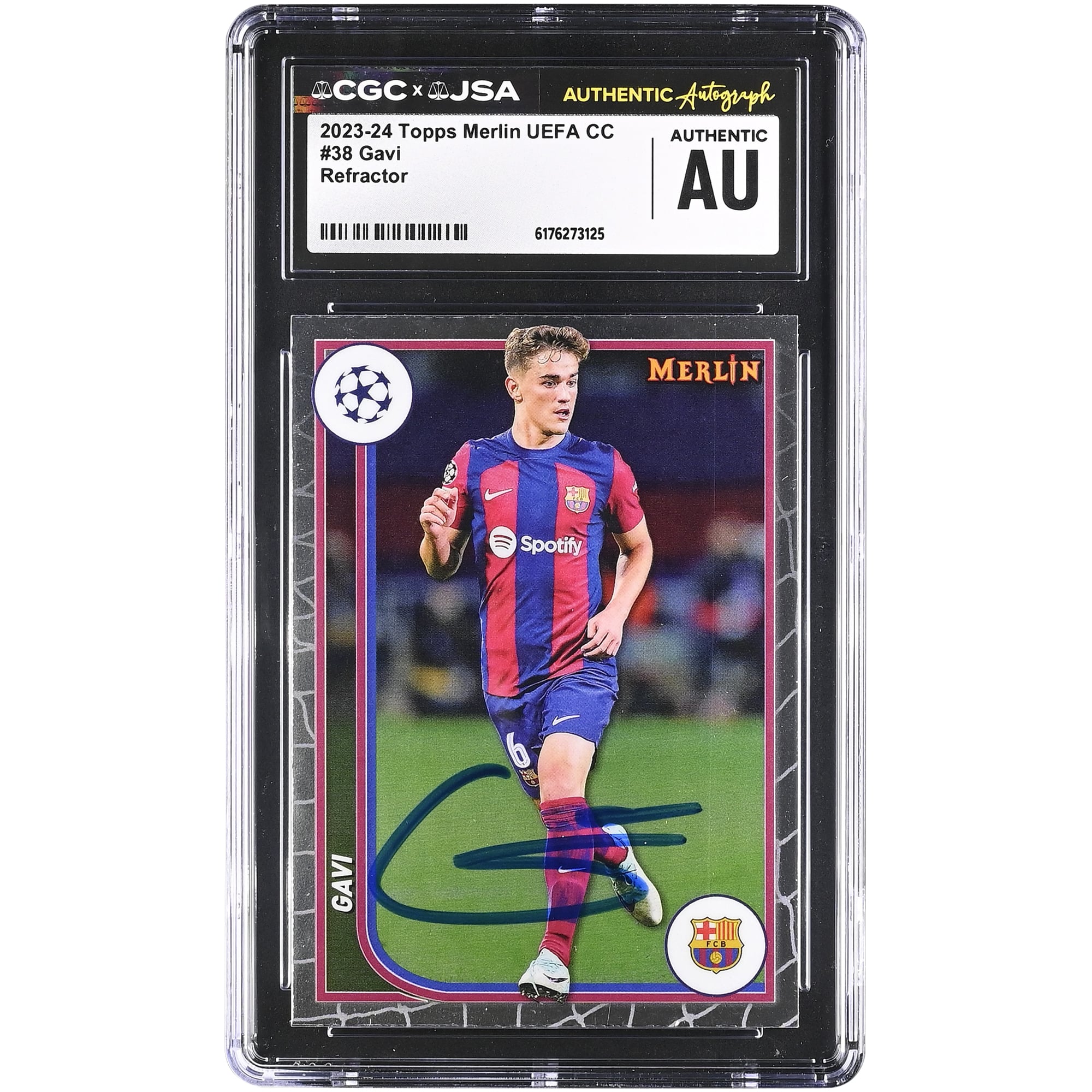 Gavi Barcelona Autographed 2023-24 Topps Merlin UEFA CC Refractor #38 CGC Authenticated Card