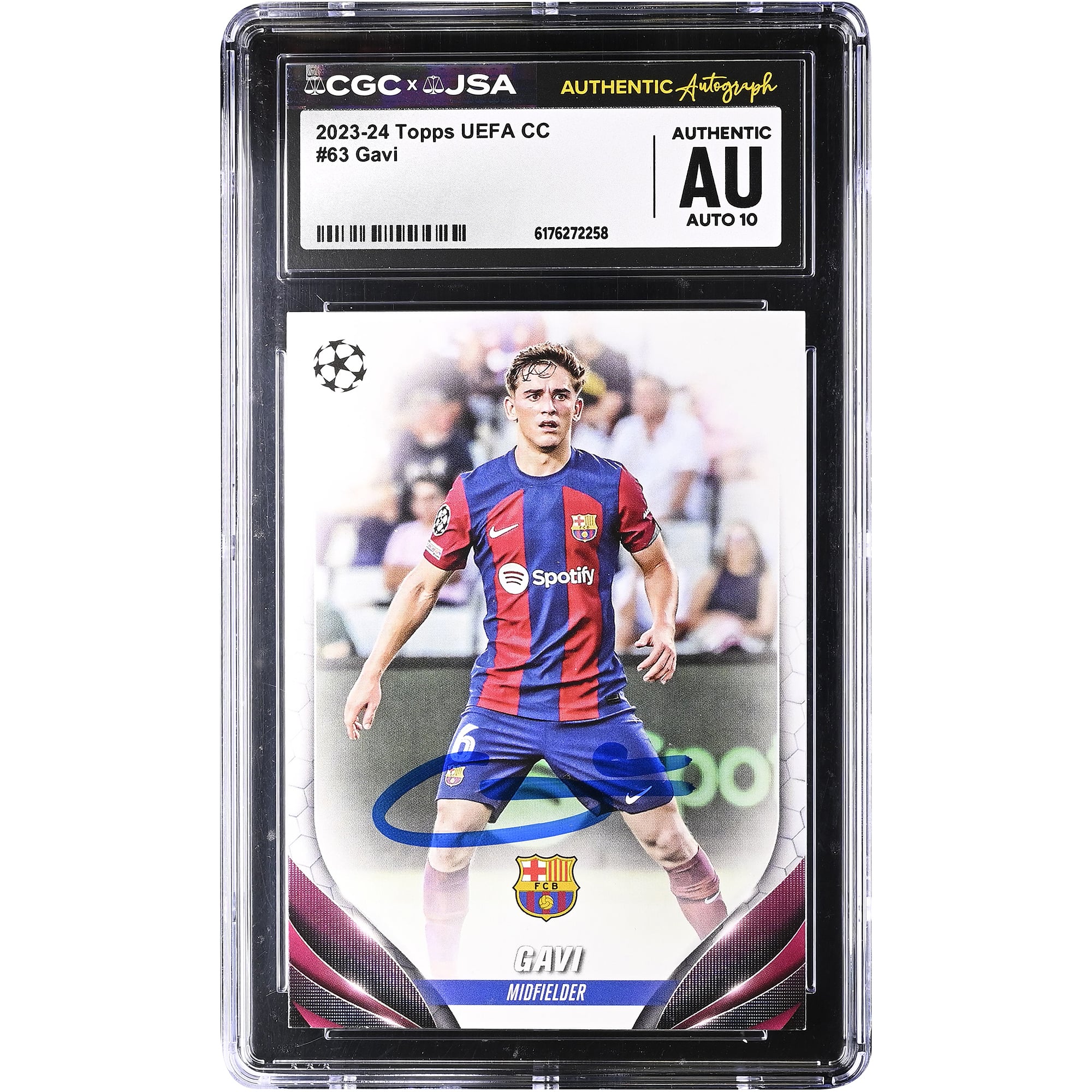 Gavi Barcelona Autographed 2023-24 Topps UEFA CC #63 CGC Authenticated Auto 10 Card
