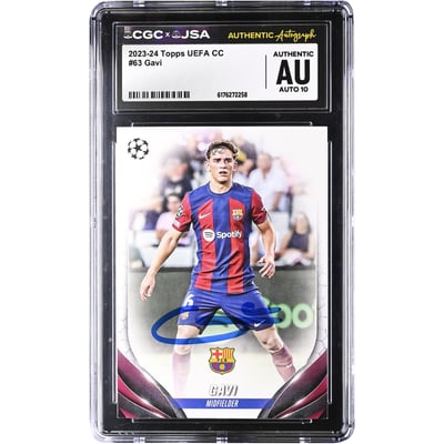 Gavi Barcelona Autographed 2023-24 Topps UEFA CC #63 CGC Authenticated Auto 10 Card
