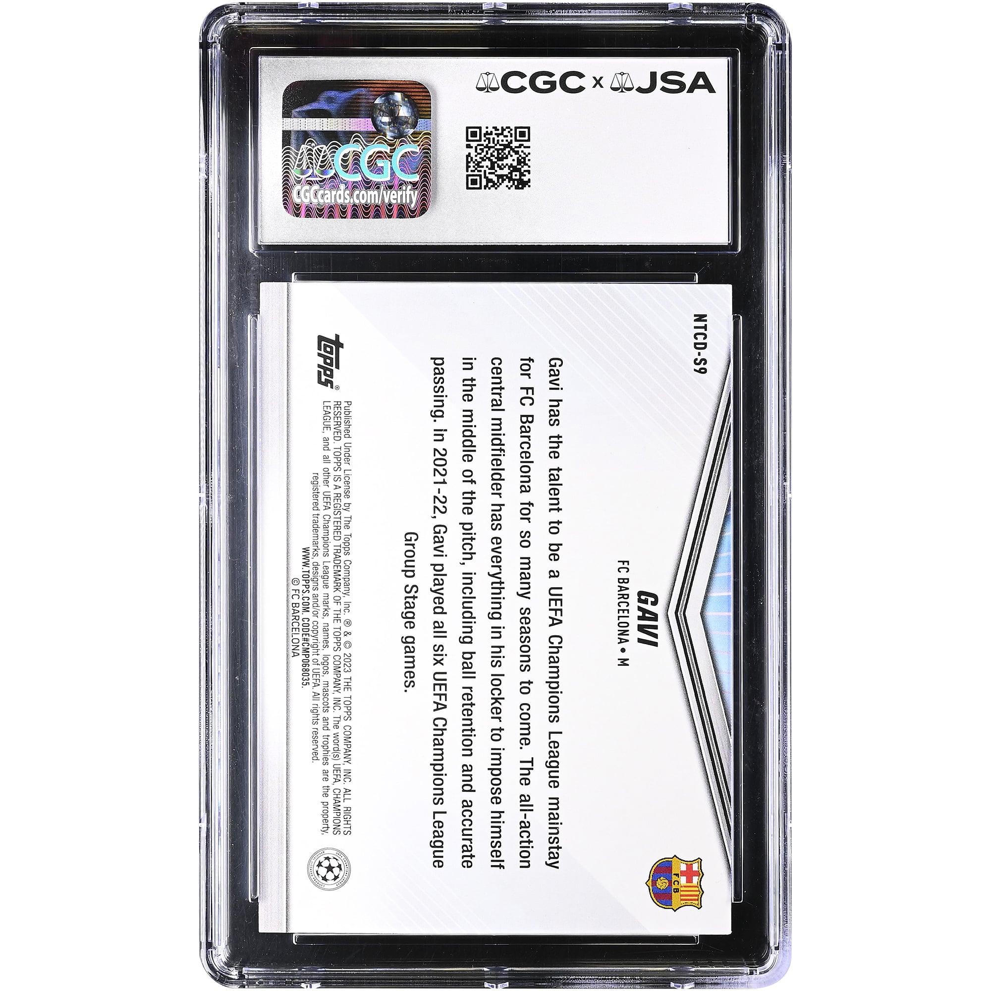 Gavi Barcelona Autographed 2023 Topps Int'l Trading Card Day UEFA Champions League #NTCD-S9 CGC Authenticated 10/10 Card