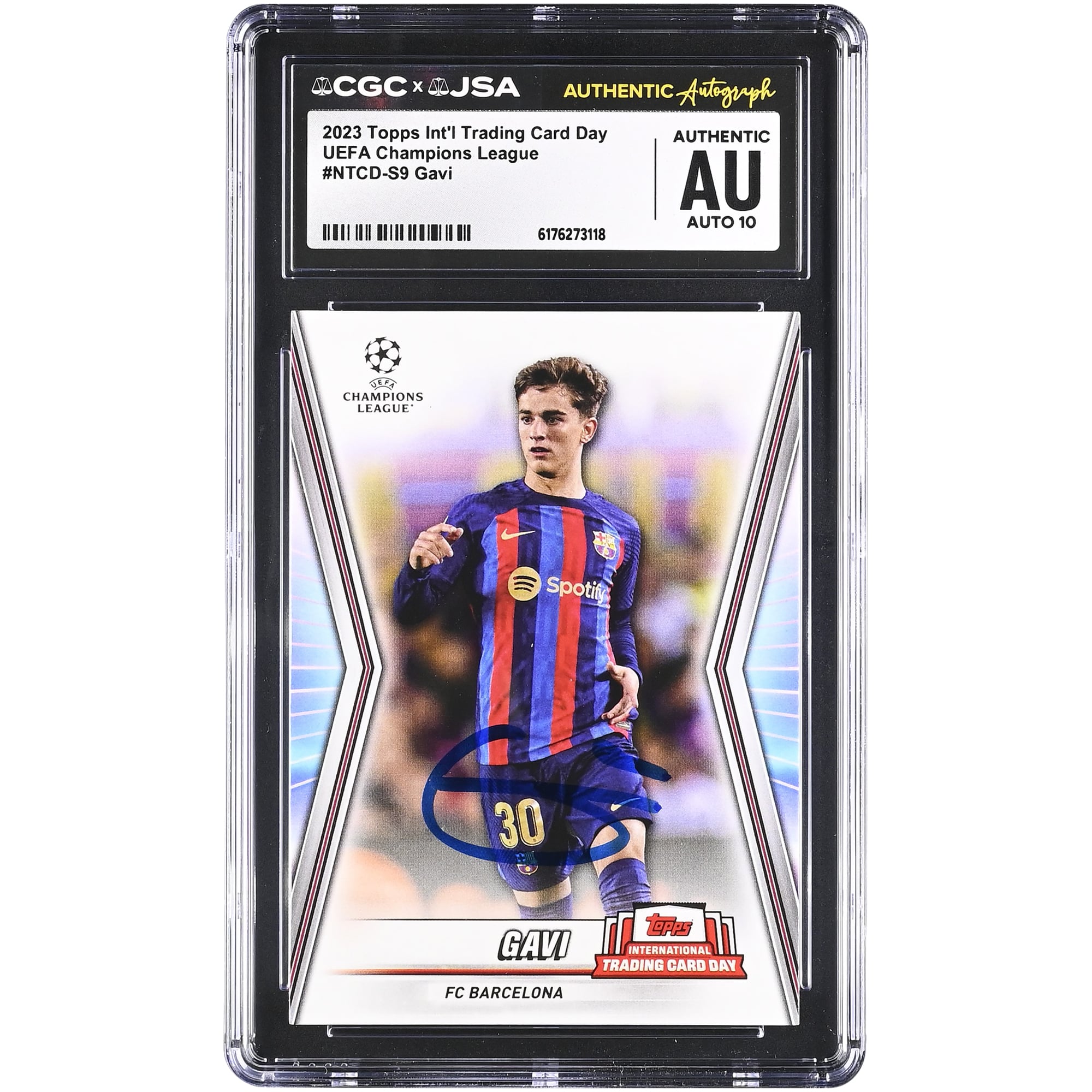 Gavi Barcelona Autographed 2023 Topps Int'l Trading Card Day UEFA Champions League #NTCD-S9 CGC Authenticated Auto 10 Card