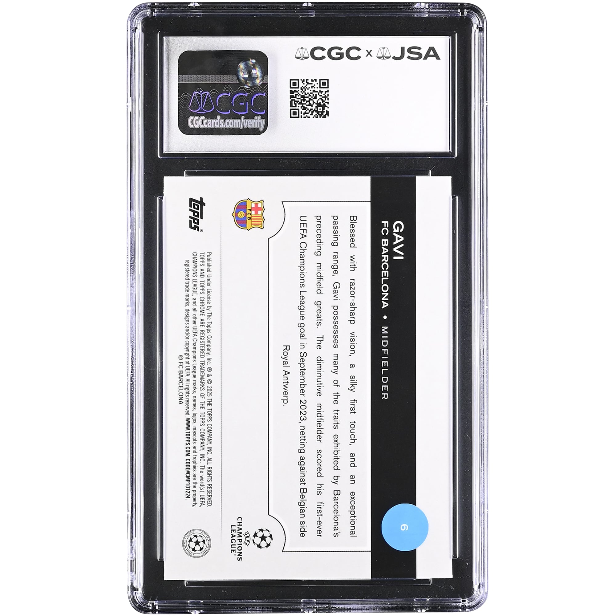 Gavi Barcelona Autographed 2024-25 Topps Chrome UEFA CC #6 CGC Authenticated / Card