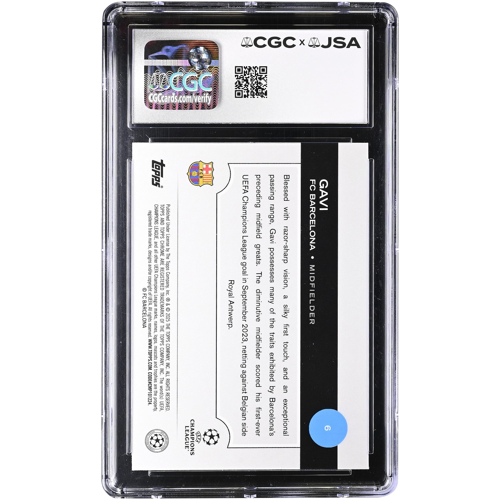 Gavi Barcelona Autographed 2024-25 Topps Chrome UEFA CC #6 CGC Authenticated Auto 10 Card