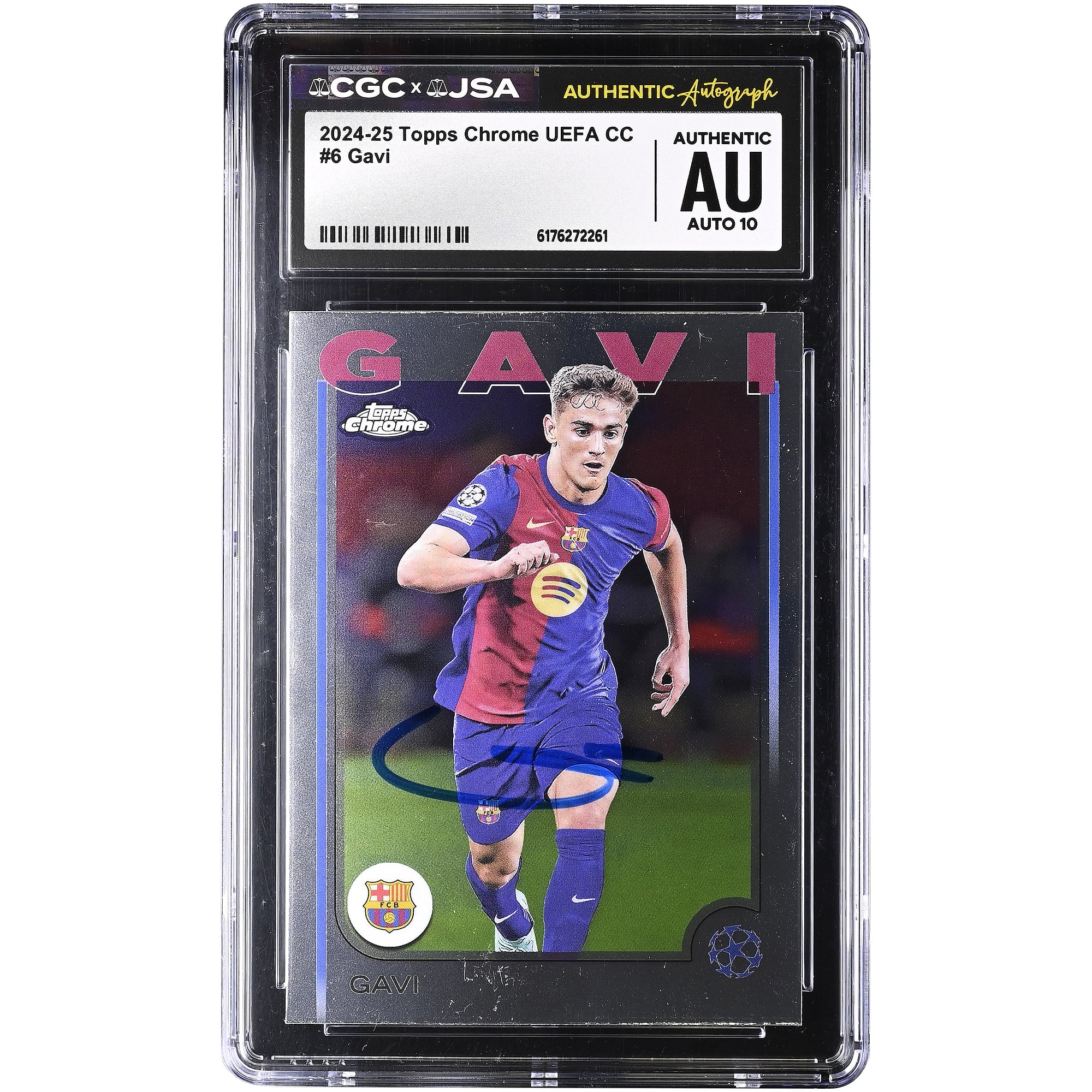 Gavi Barcelona Autographed 2024-25 Topps Chrome UEFA CC #6 CGC Authenticated Auto 10 Card