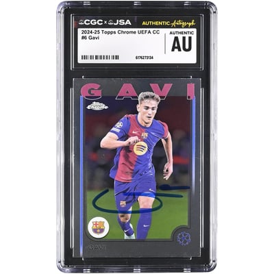 Gavi Barcelona Autographed 2024-25 Topps Chrome UEFA CC #6 CGC Authenticated Card