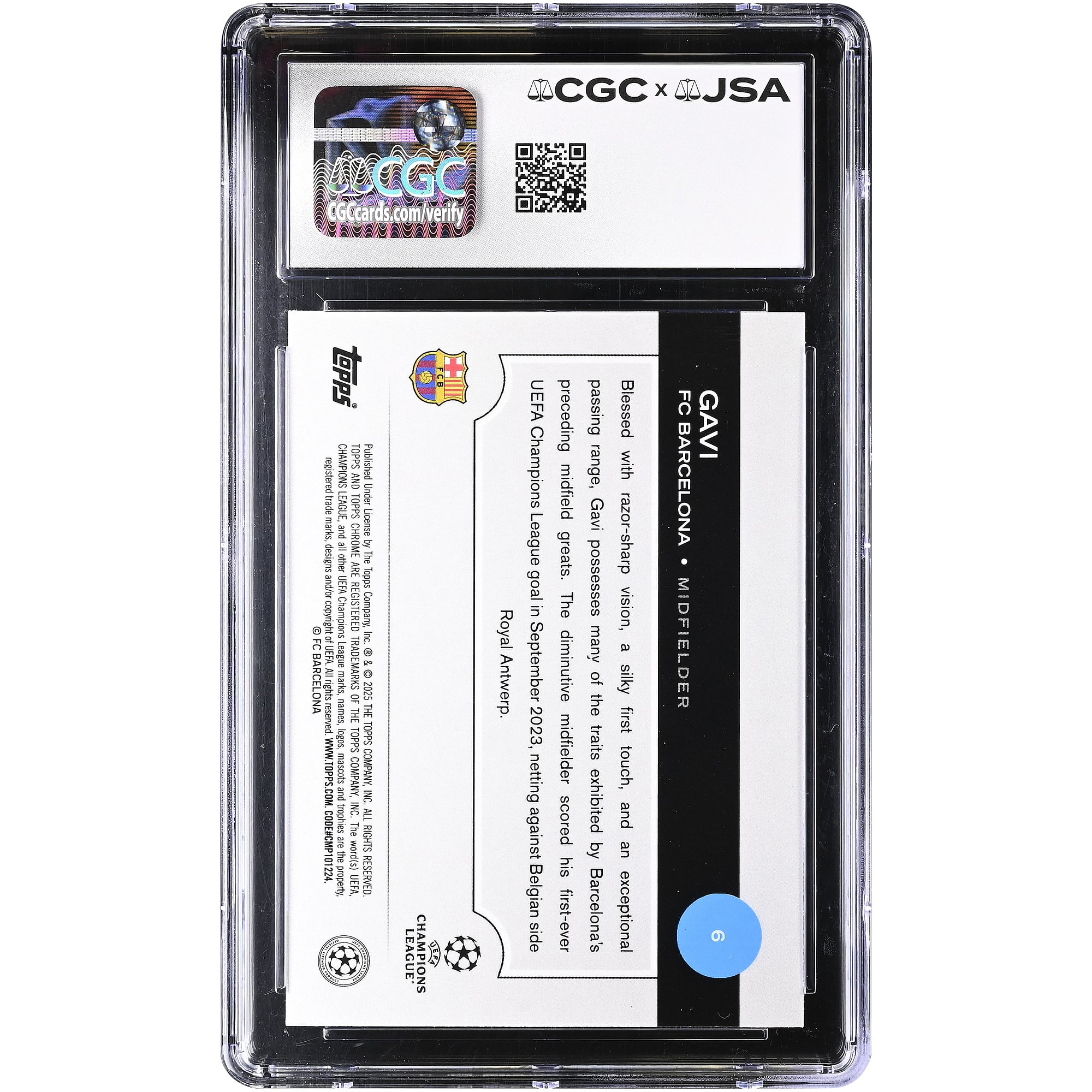 Gavi Barcelona Autographed 2024-25 Topps Chrome UEFA CC #6 CGC Authenticated MINT 9 Card