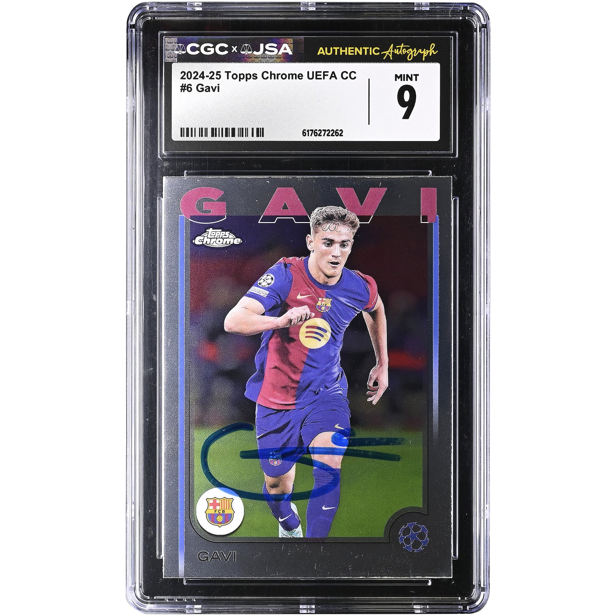 Gavi Barcelona Autographed 2024-25 Topps Chrome UEFA CC #6 CGC Authenticated MINT 9 Card