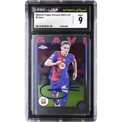 Gavi Barcelona Autographed 2024-25 Topps Chrome UEFA CC #6 CGC Authenticated MINT 9 Card