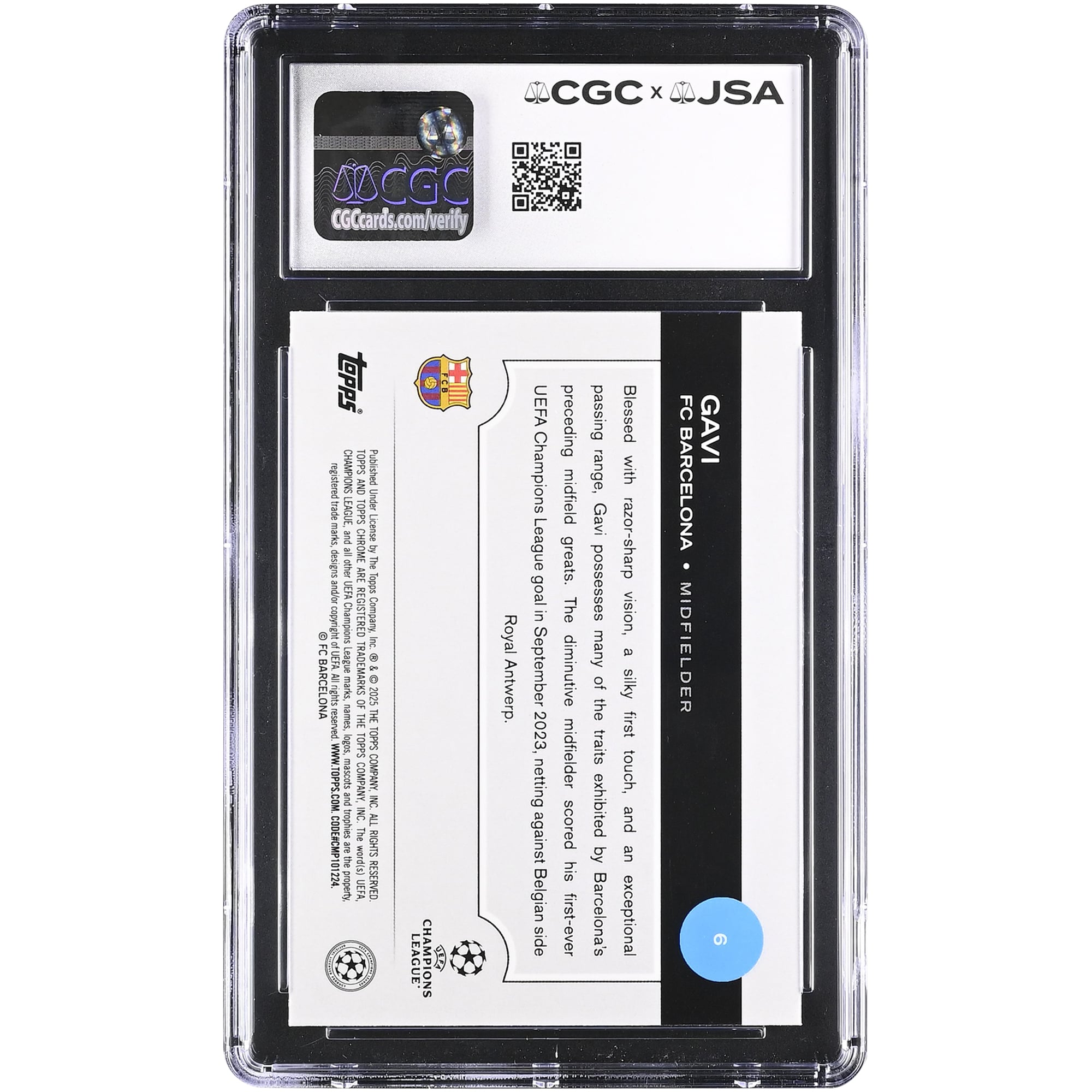 Gavi Barcelona Autographed 2024-25 Topps Chrome UEFA CC Pulsar Refractor #6 CGC Authenticated Auto 10 Card