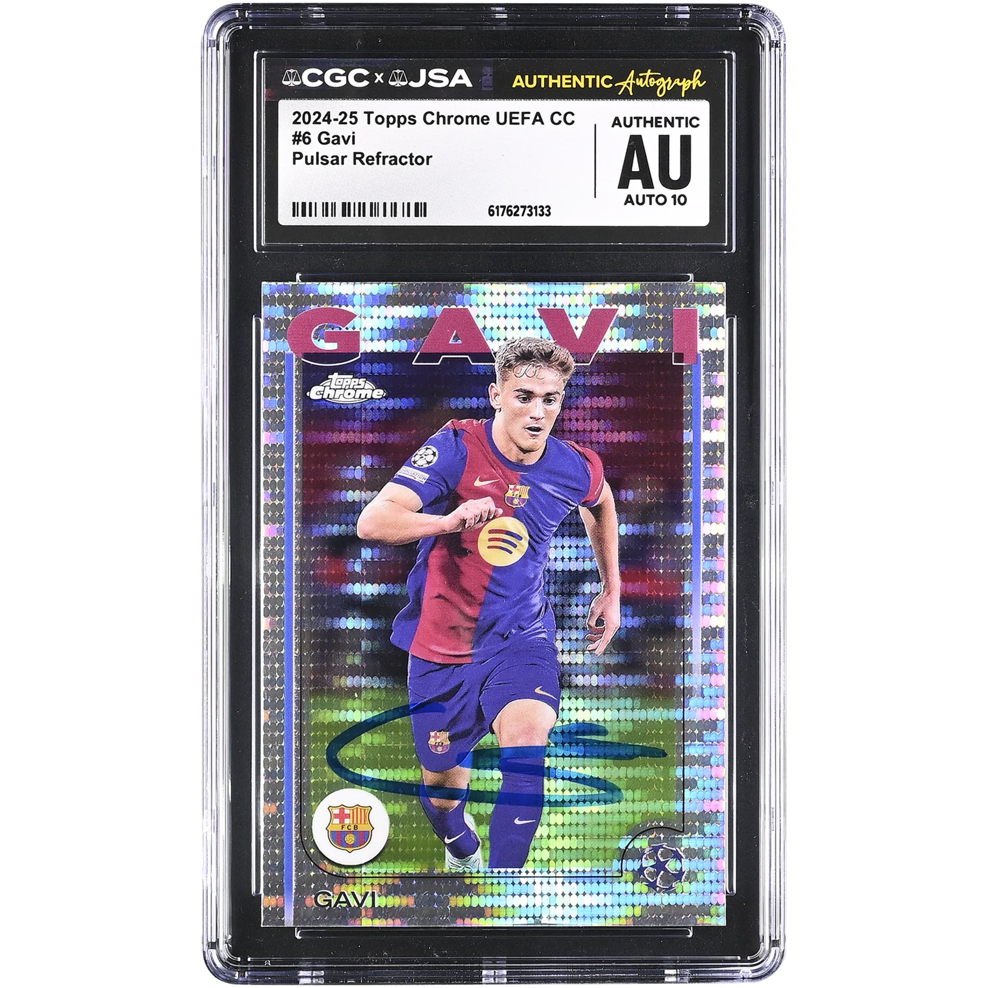 Gavi Barcelona Autographed 2024-25 Topps Chrome UEFA CC Pulsar Refractor #6 CGC Authenticated Auto 10 Card